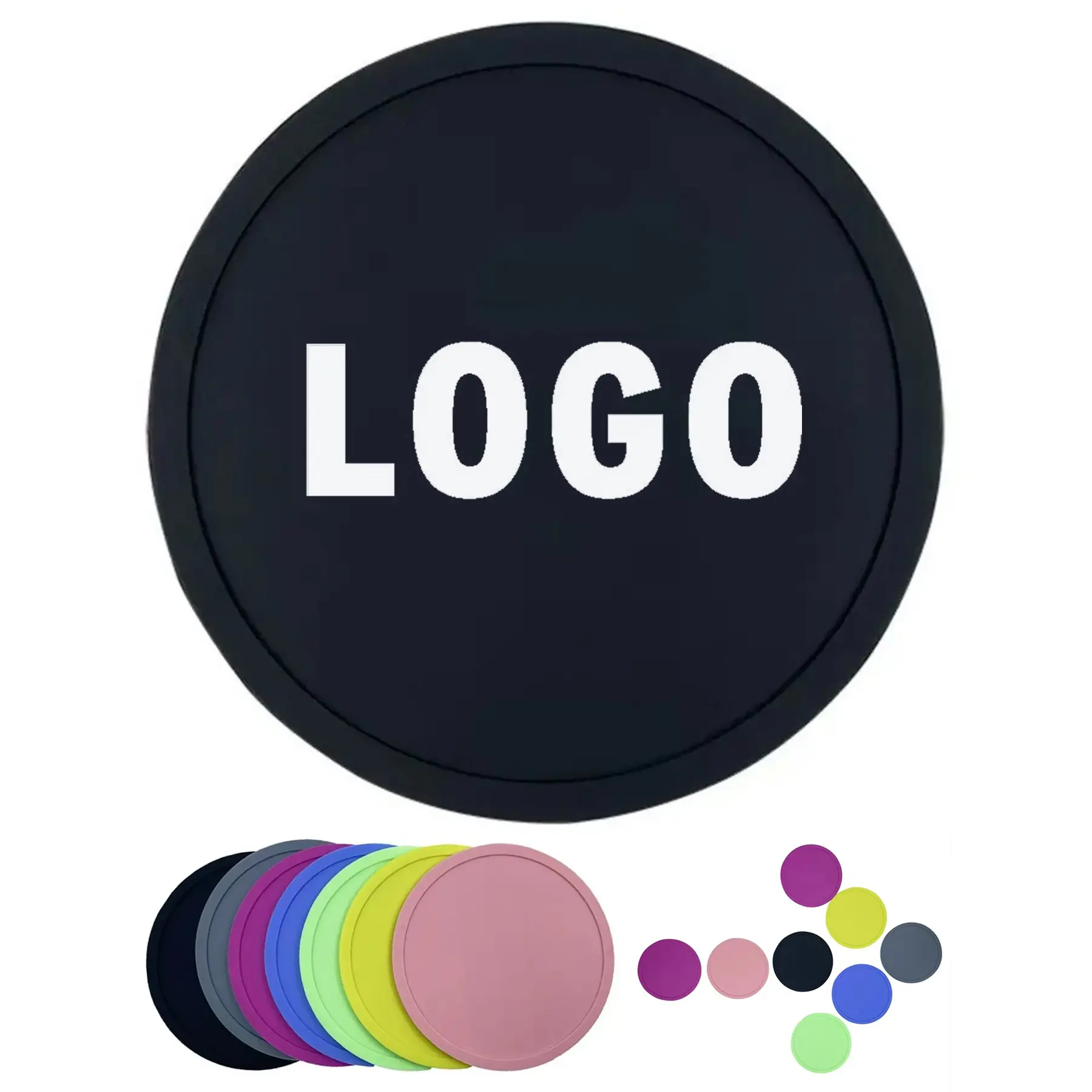Custom Round Silicone Coasters Heat Resistant Non Slip Drink Mats Set 2
