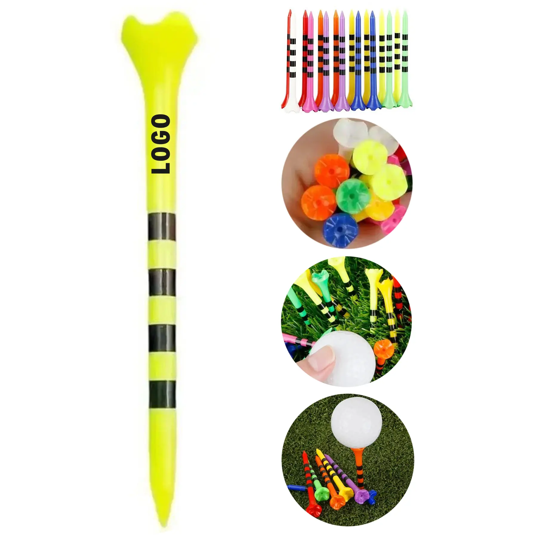 Golf Tees Plastic Durable Mixed Color 4 Prong Striped Ball Holder 2