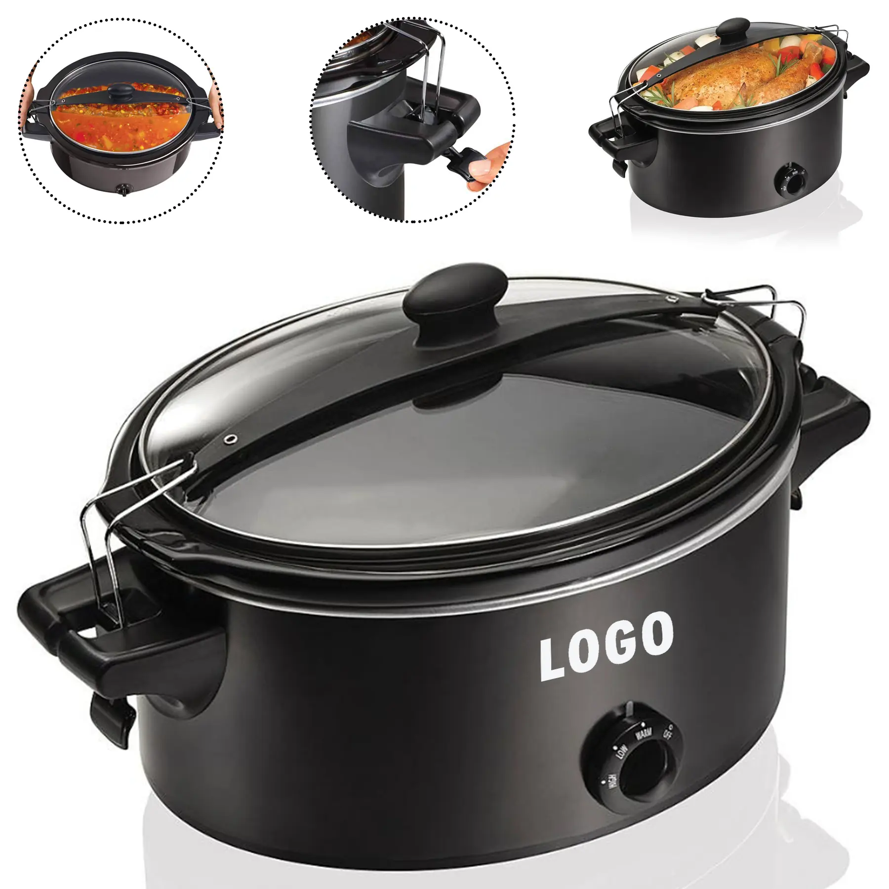 Leak Proof Portable Slow Cooker 6 Quart Black 2
