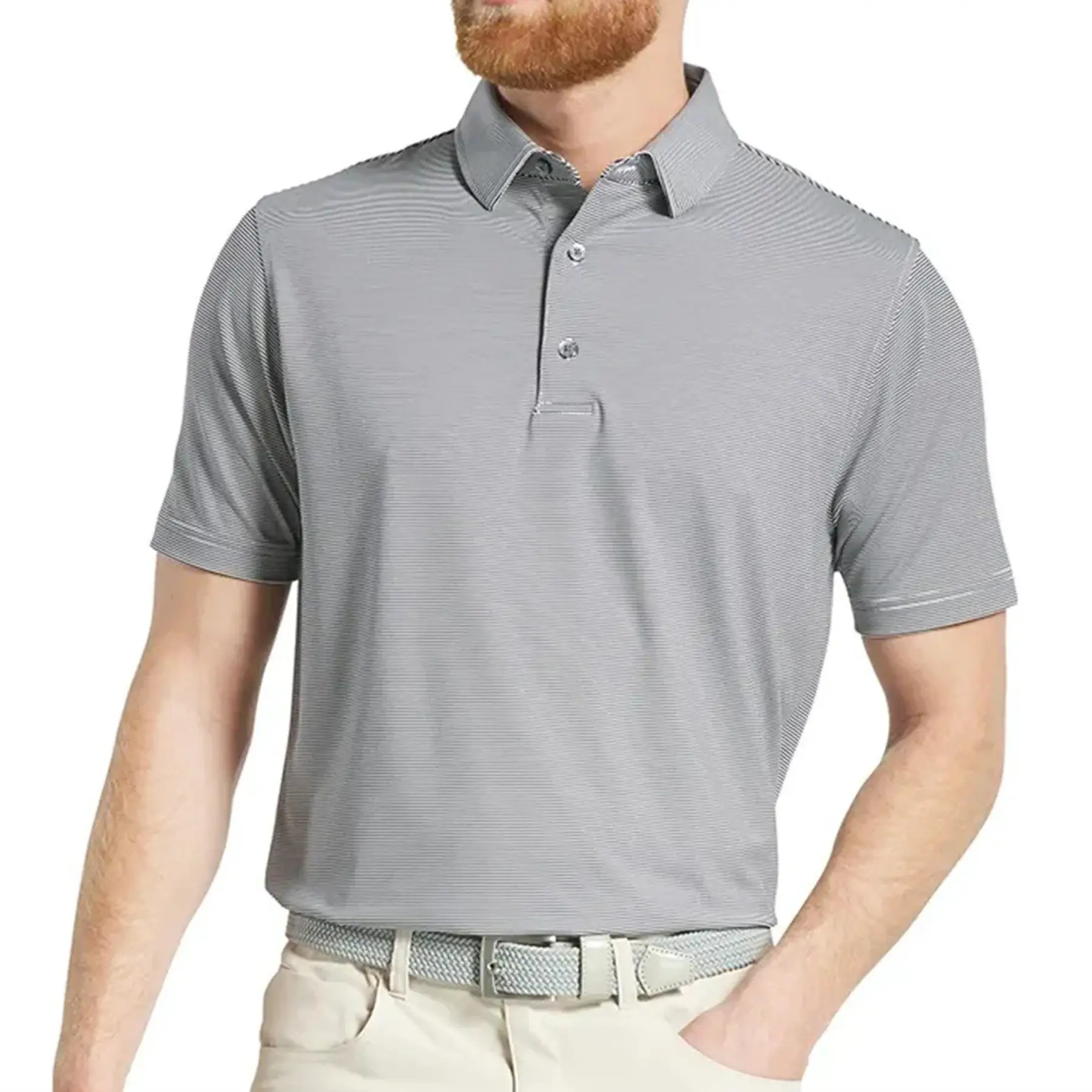Athletic Fit Stripe Golf Polo Shirt with Moisture Wicking