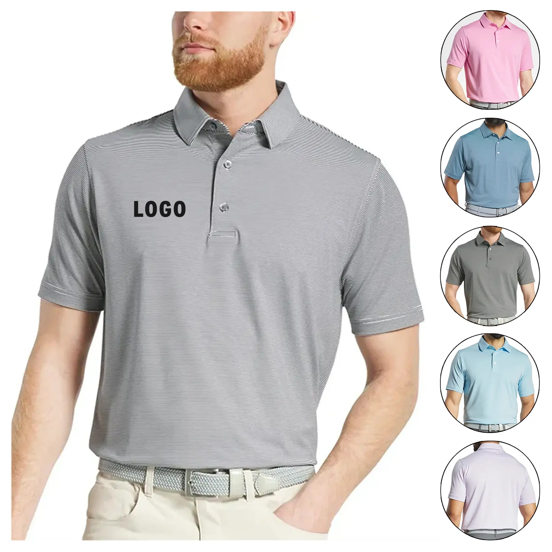 Athletic Fit Stripe Golf Polo Shirt with Moisture Wicking 2