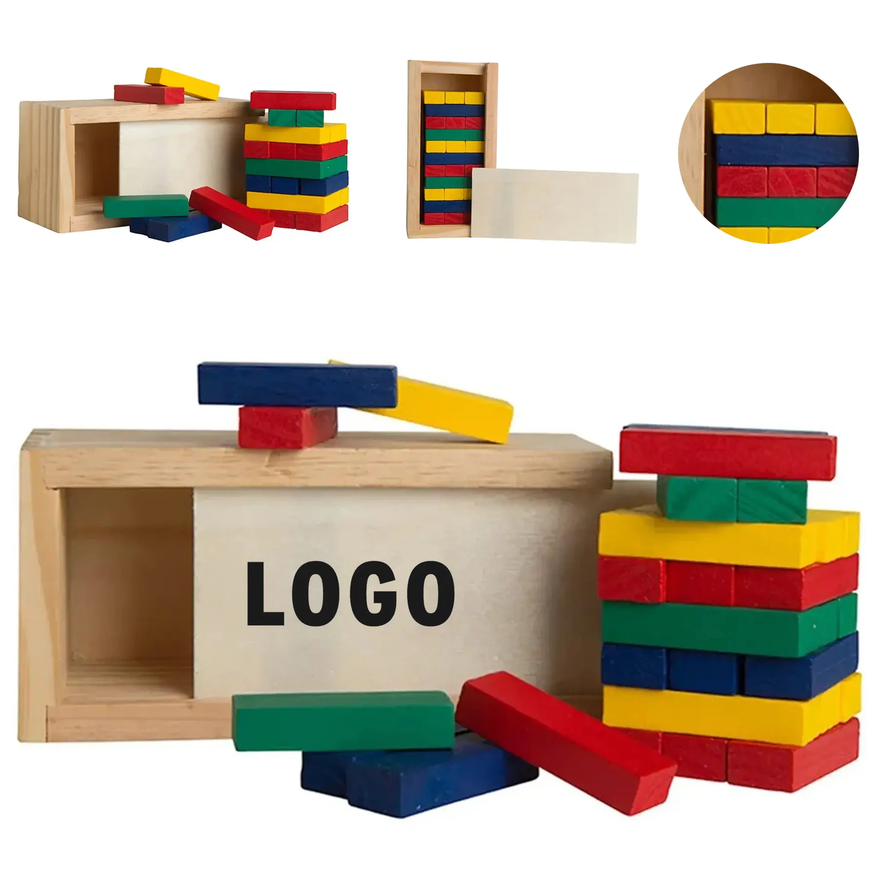 Natural Wooden Tower Stacking Blocks Custom Logo 2