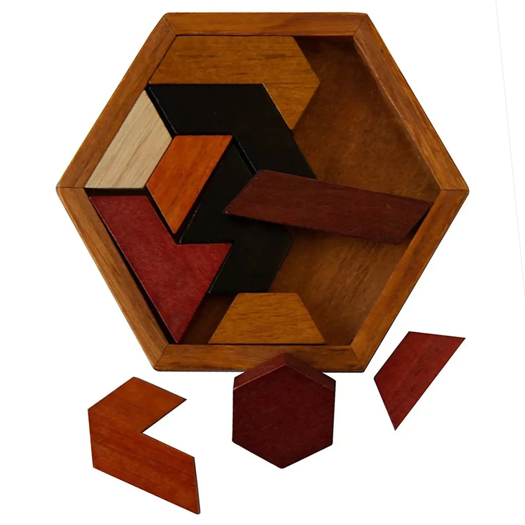 Handcrafted Pine Wood Hexagon Puzzle