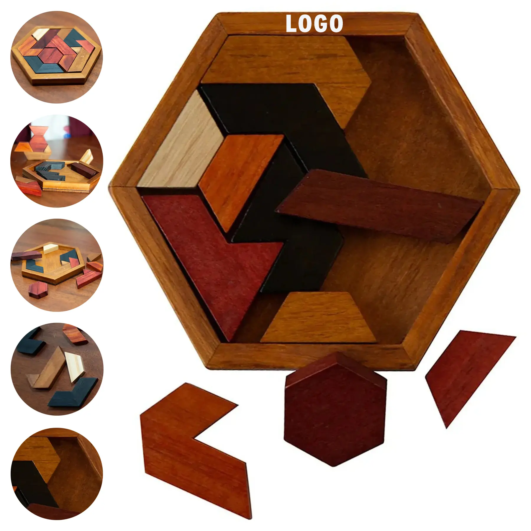 Handcrafted Pine Wood Hexagon Puzzle 2