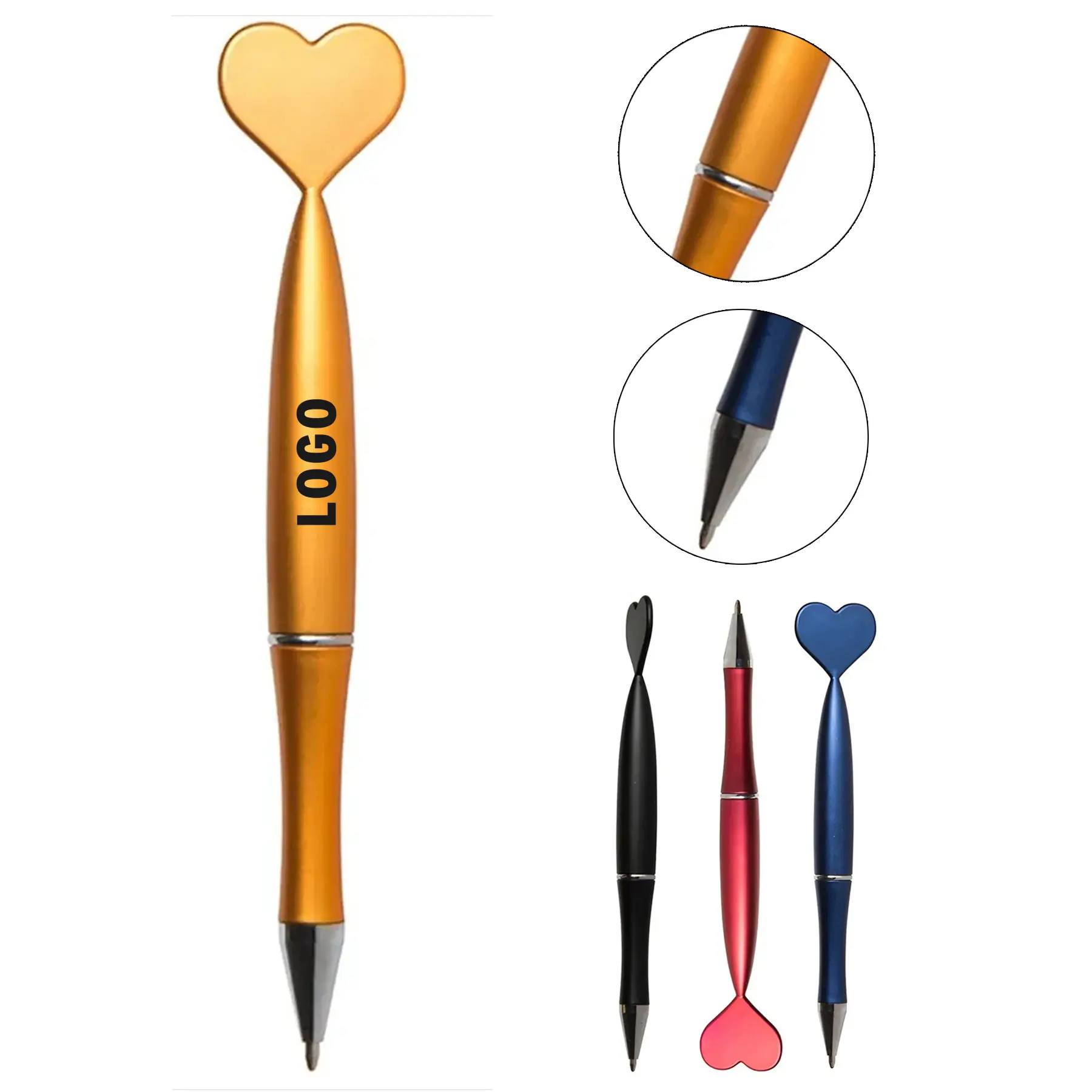 Custom Engraved Heart Topper Ballpoint Pen with Metallic Finish 2