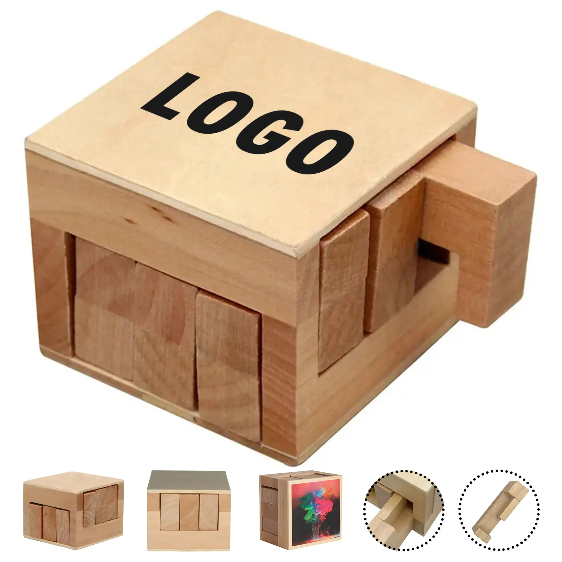 Wood Puzzle Sliding Block Custom Logo Gift for Office Desk 2