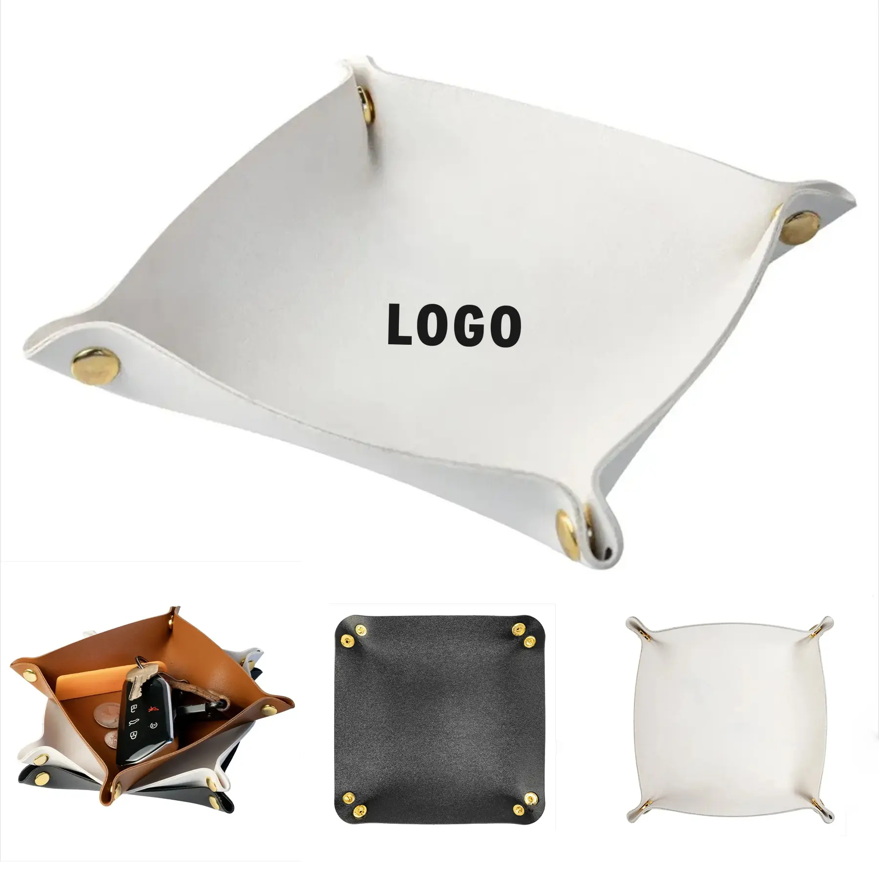 Faux Leather Collapsible Desk Organizer Tray 2
