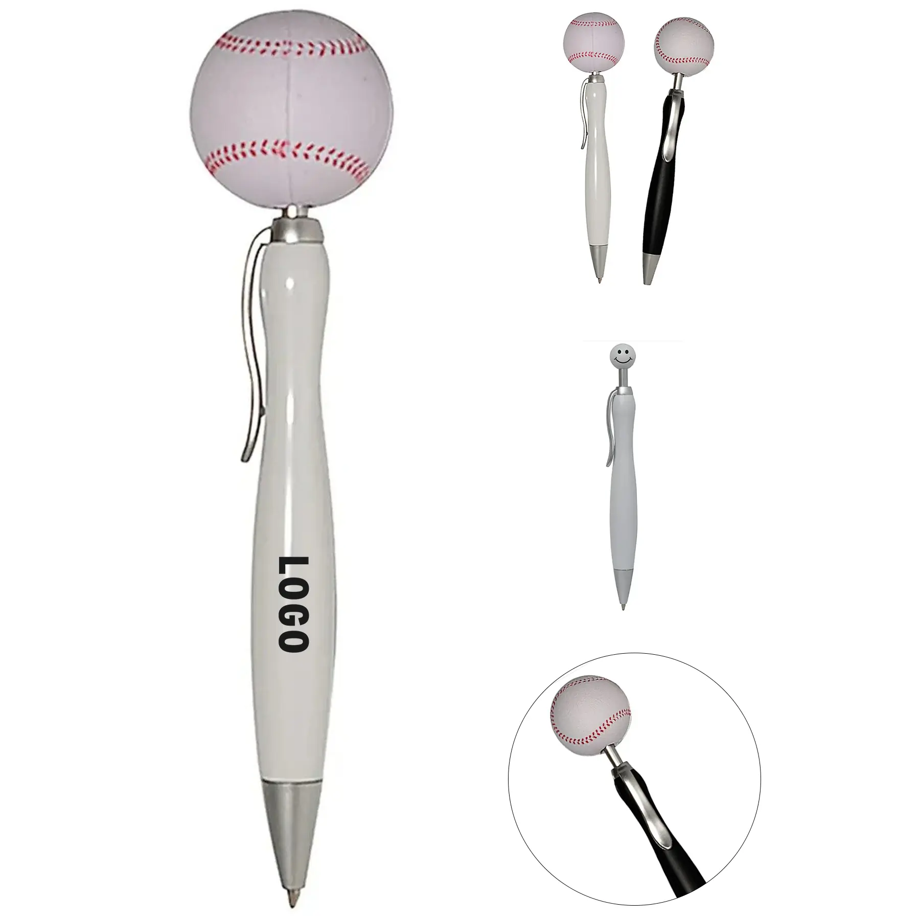 Sporty Baseball Click Pen with Stress Ball Top 2