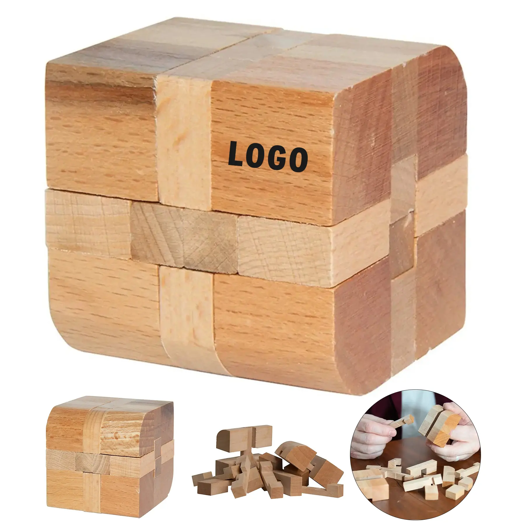 Custom Logo Wooden Rhombus Puzzle Brain Teaser Promotional Gift 2