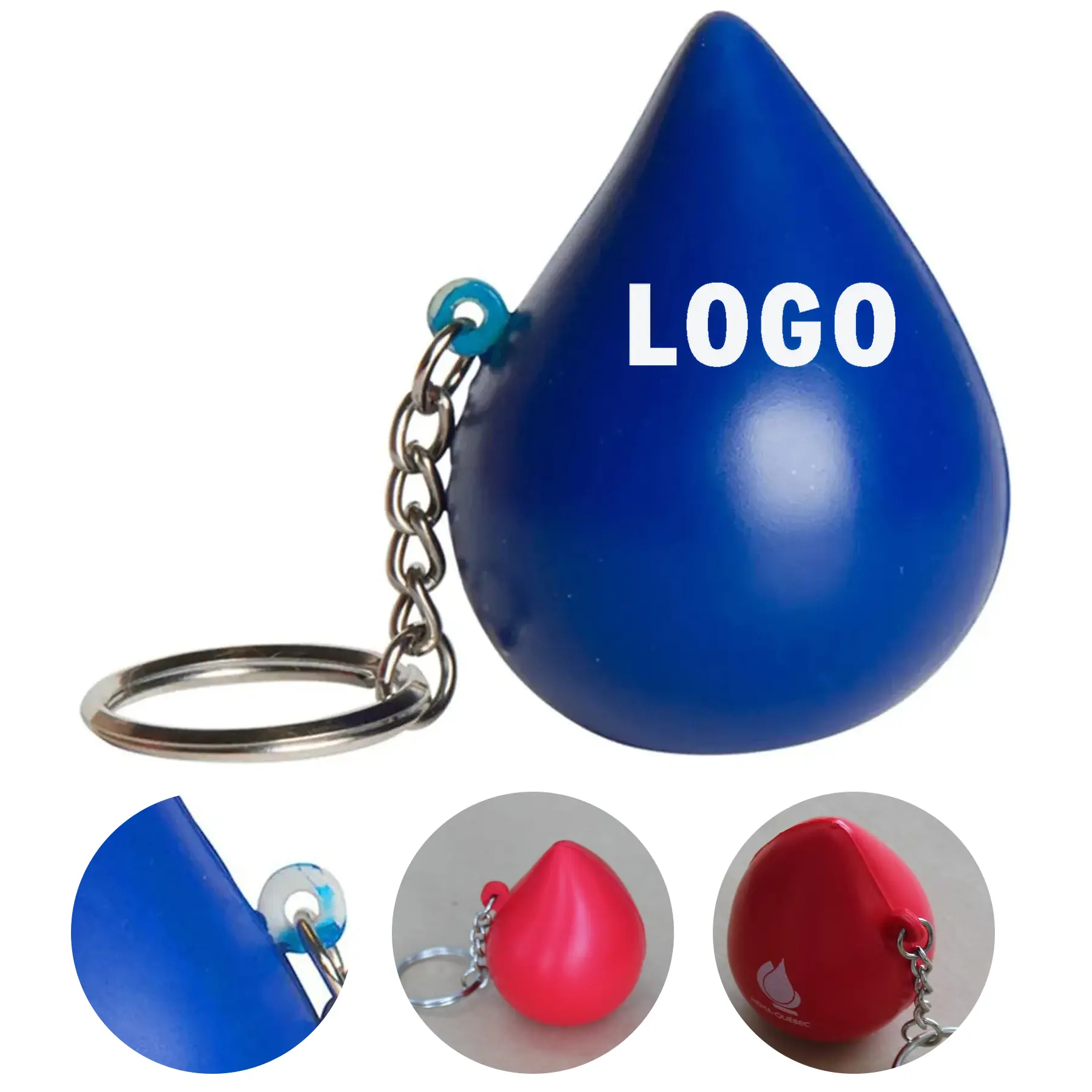 Customizable Blue Teardrop Stress Reliever Keychain 2