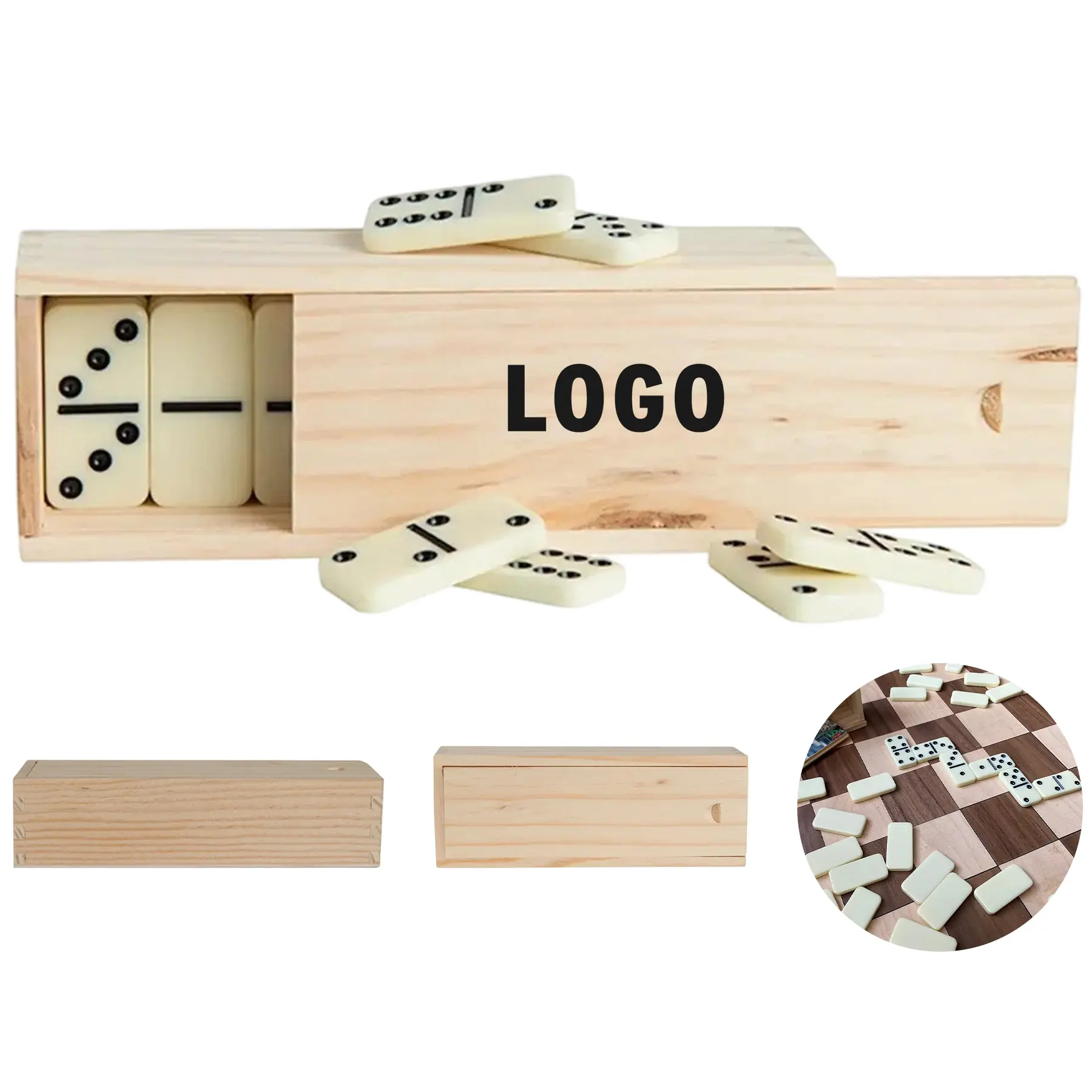 Custom Logo Dominoes Game Wooden Box Set 2