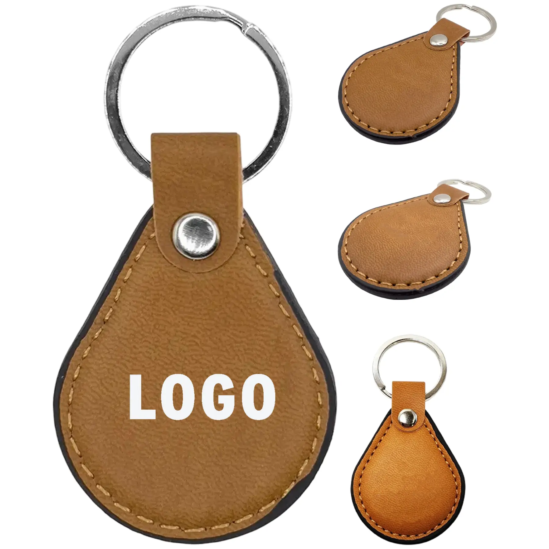 Rustic Faux Leather Teardrop Keychain 2