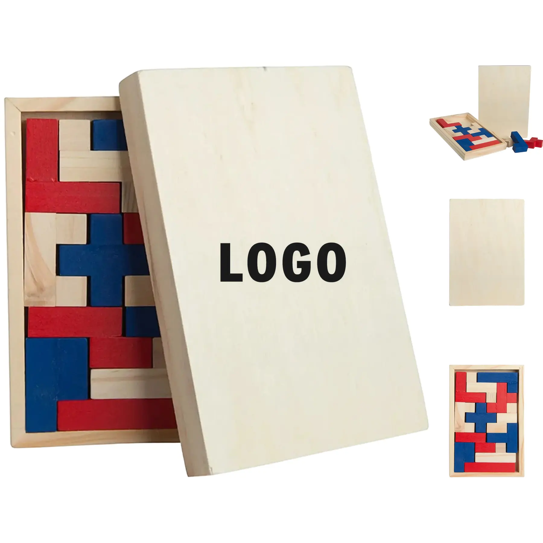 Natural Wooden Shape Puzzle Handmade 12 Blocks 2