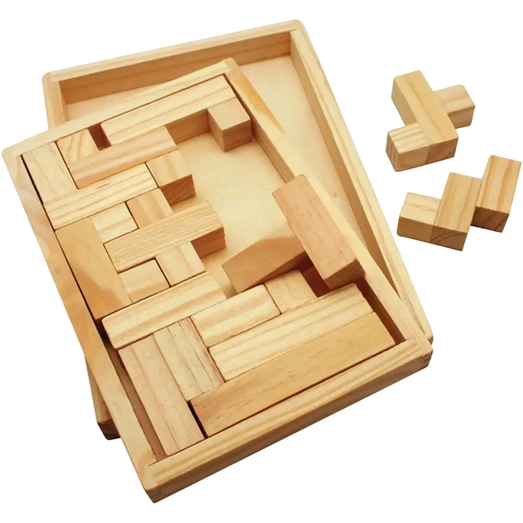 Natural Pine Wood Shape Puzzle Custom Logo Brain Teaser