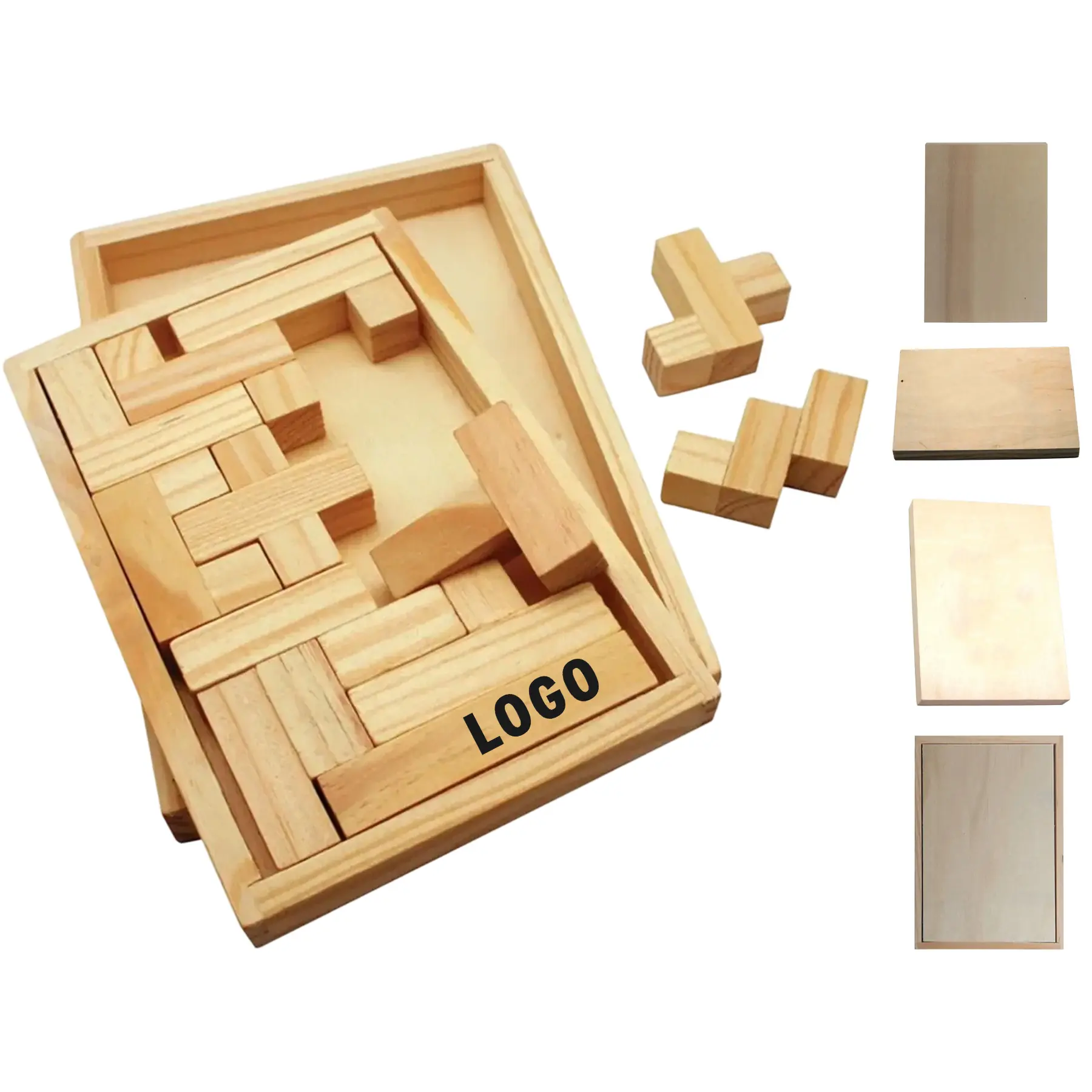 Natural Pine Wood Shape Puzzle Custom Logo Brain Teaser 2