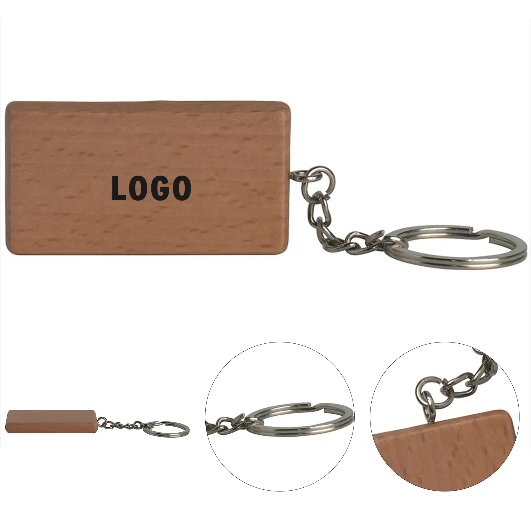 Natural Wood Rectangular Keychain Charm 2