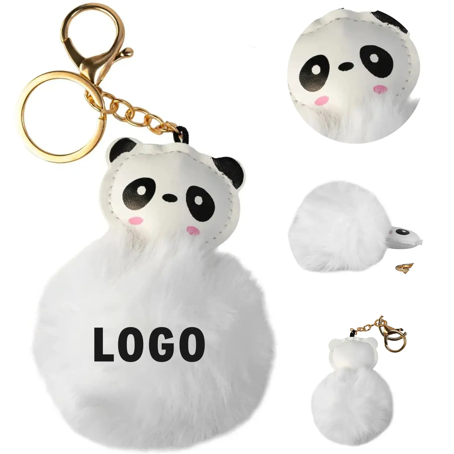 Fluffy Panda Plush Keychain Charm - Soft Cute Keyring Accessory 2