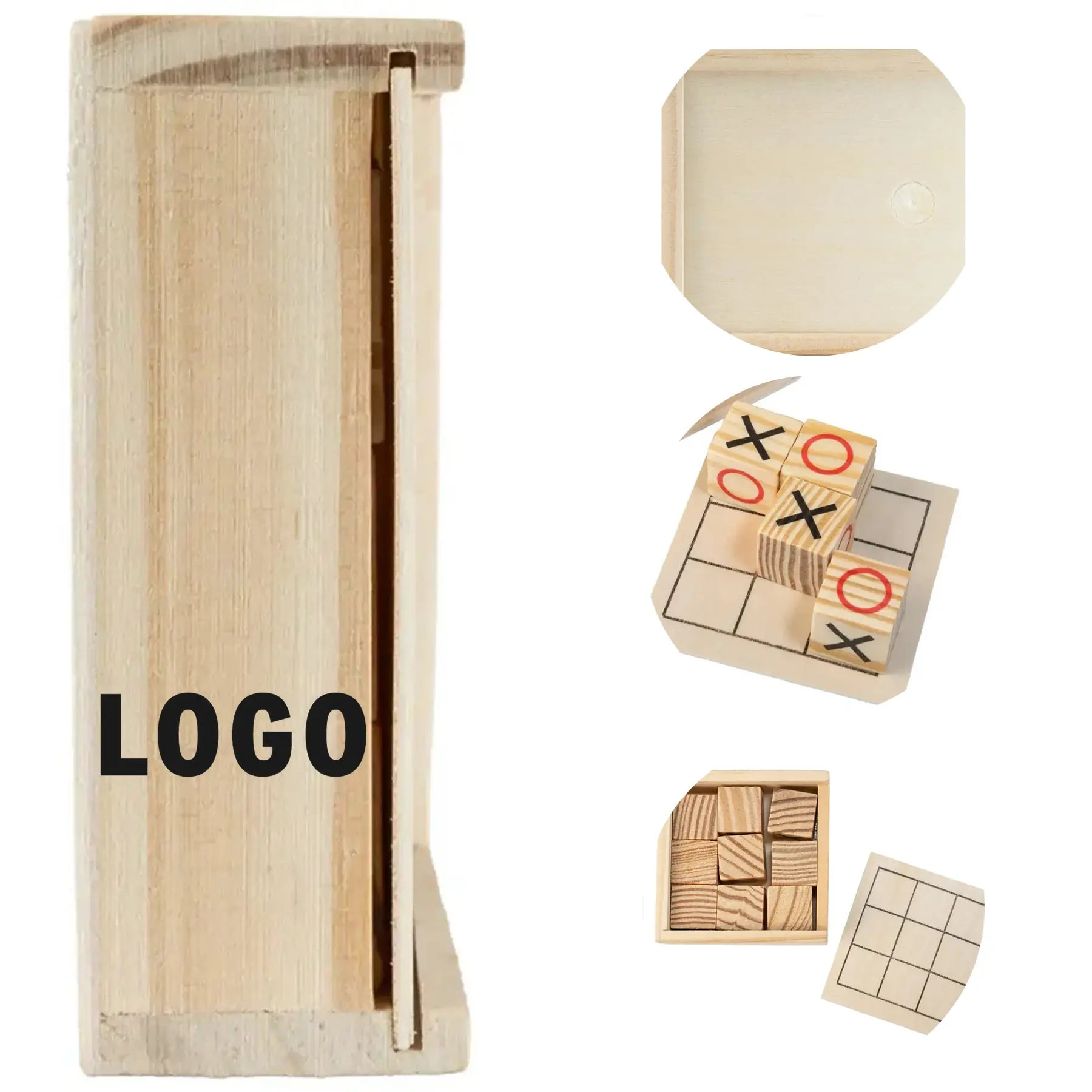 Classic Wooden Tic Tac Toe Game Storage Case 2