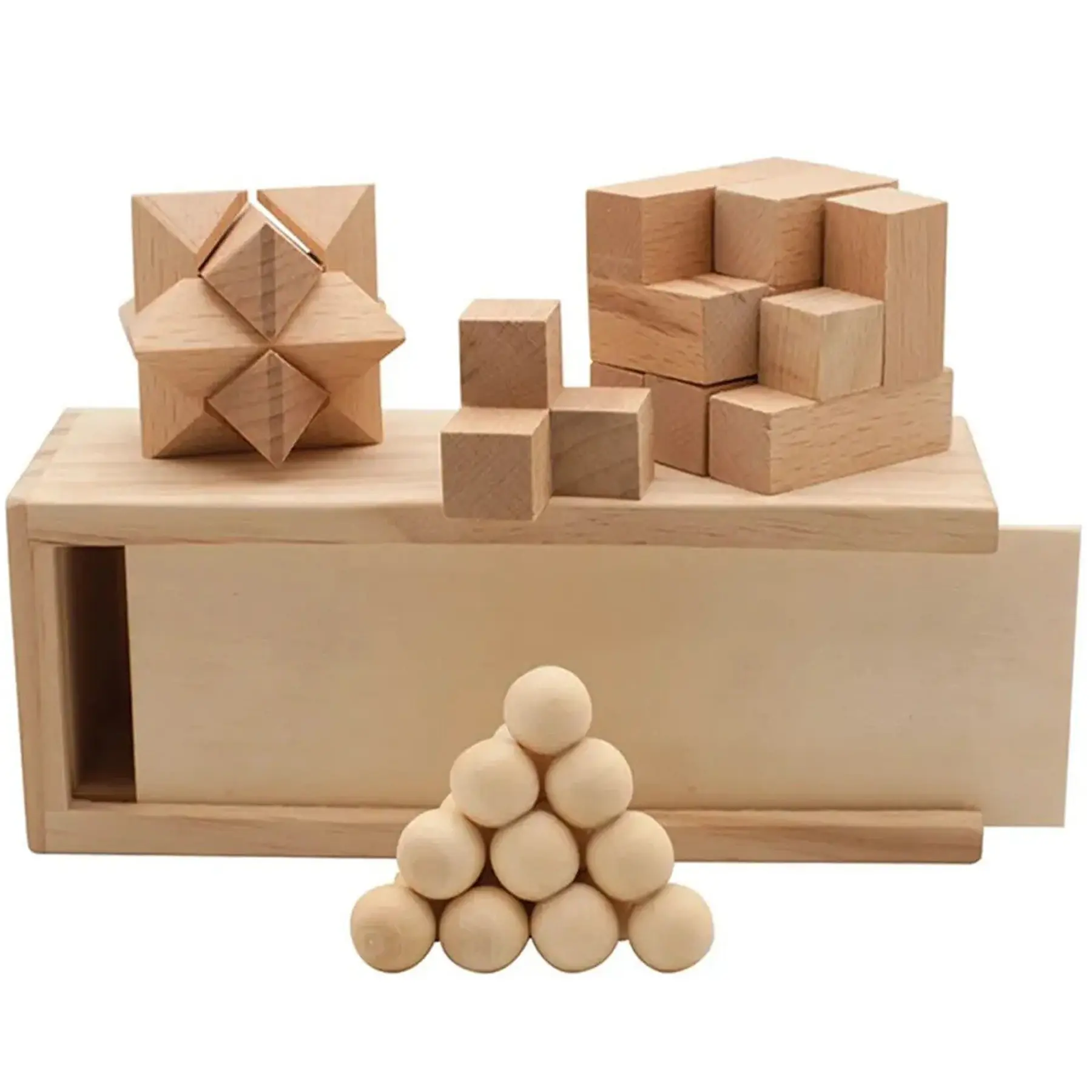 Trio Wooden Brain Teaser Puzzles Gift Set