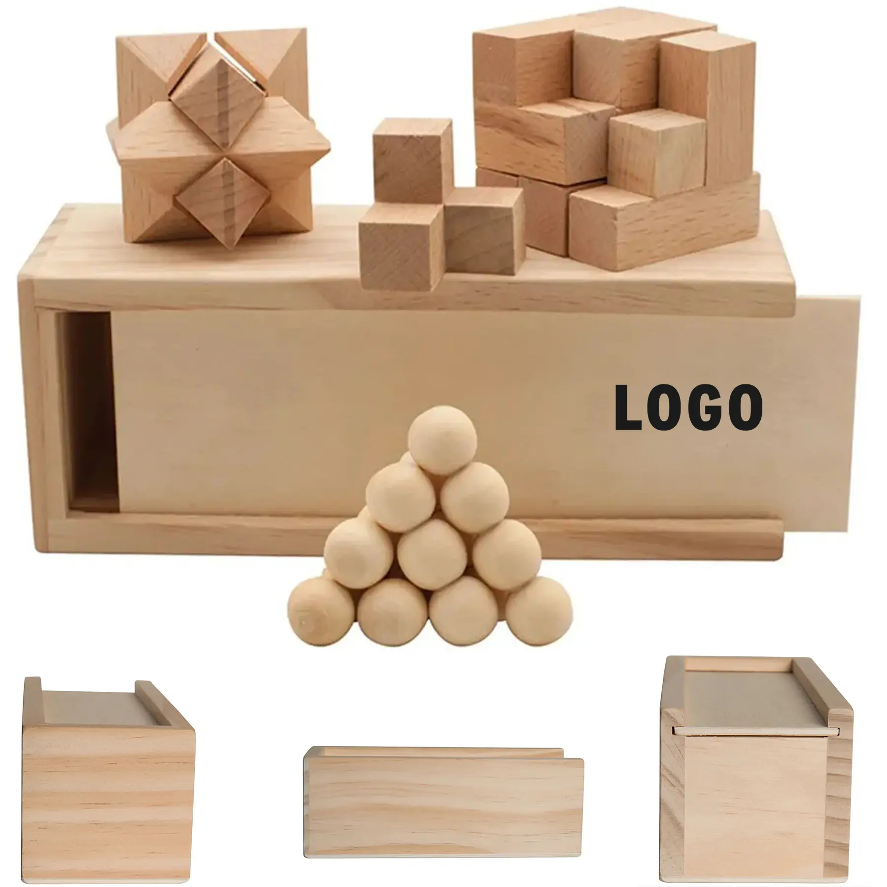 Trio Wooden Brain Teaser Puzzles Gift Set 2