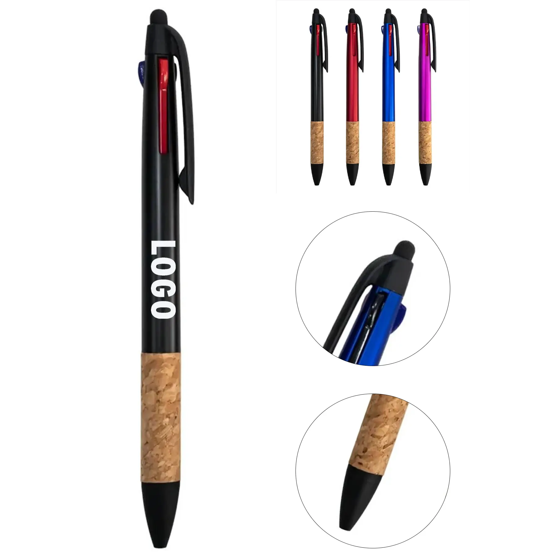 Tri-Color Ballpoint Pen Featuring Cork Handle 2