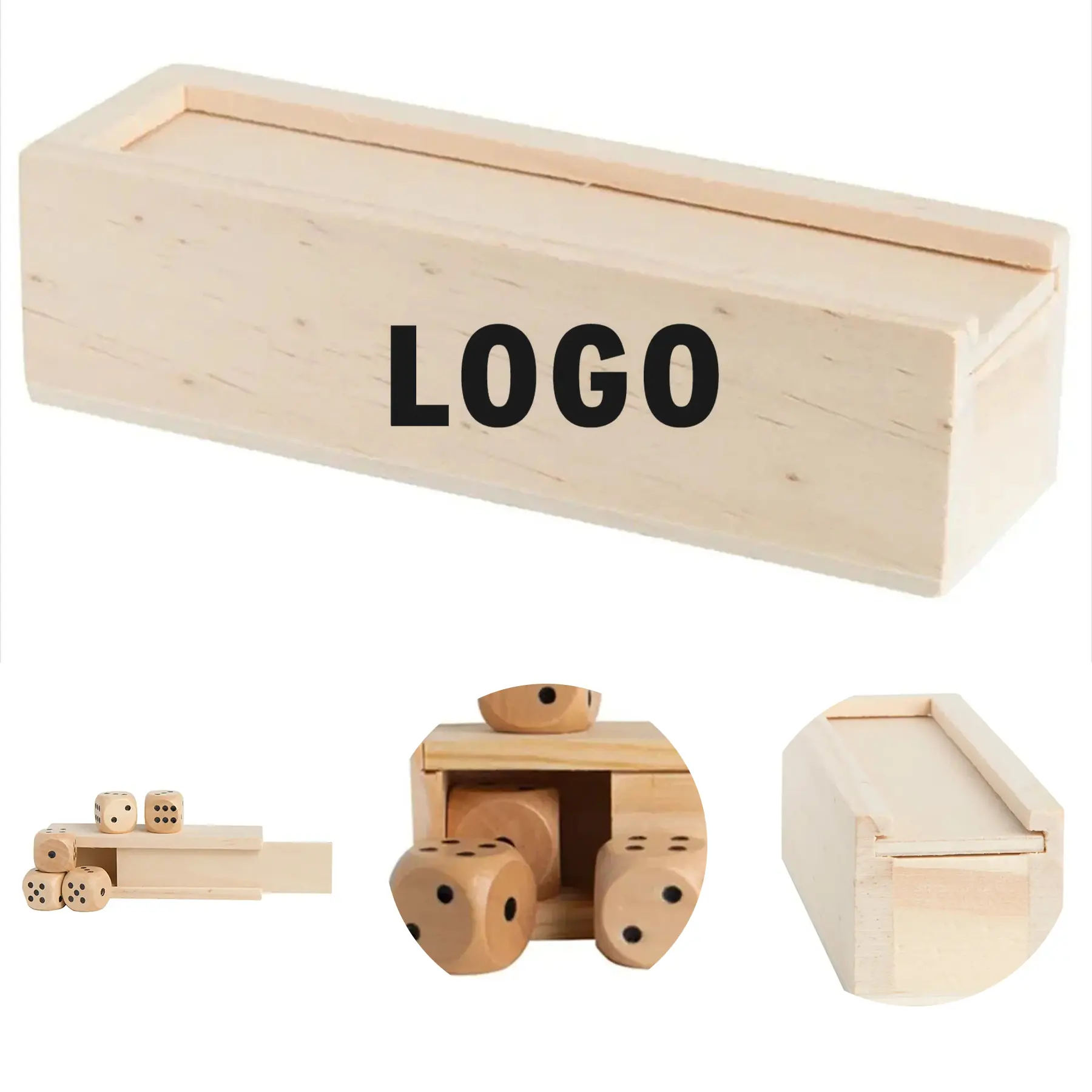 Natural Eco Friendly Wood Dice Set Storage Box Sliding Lid 2