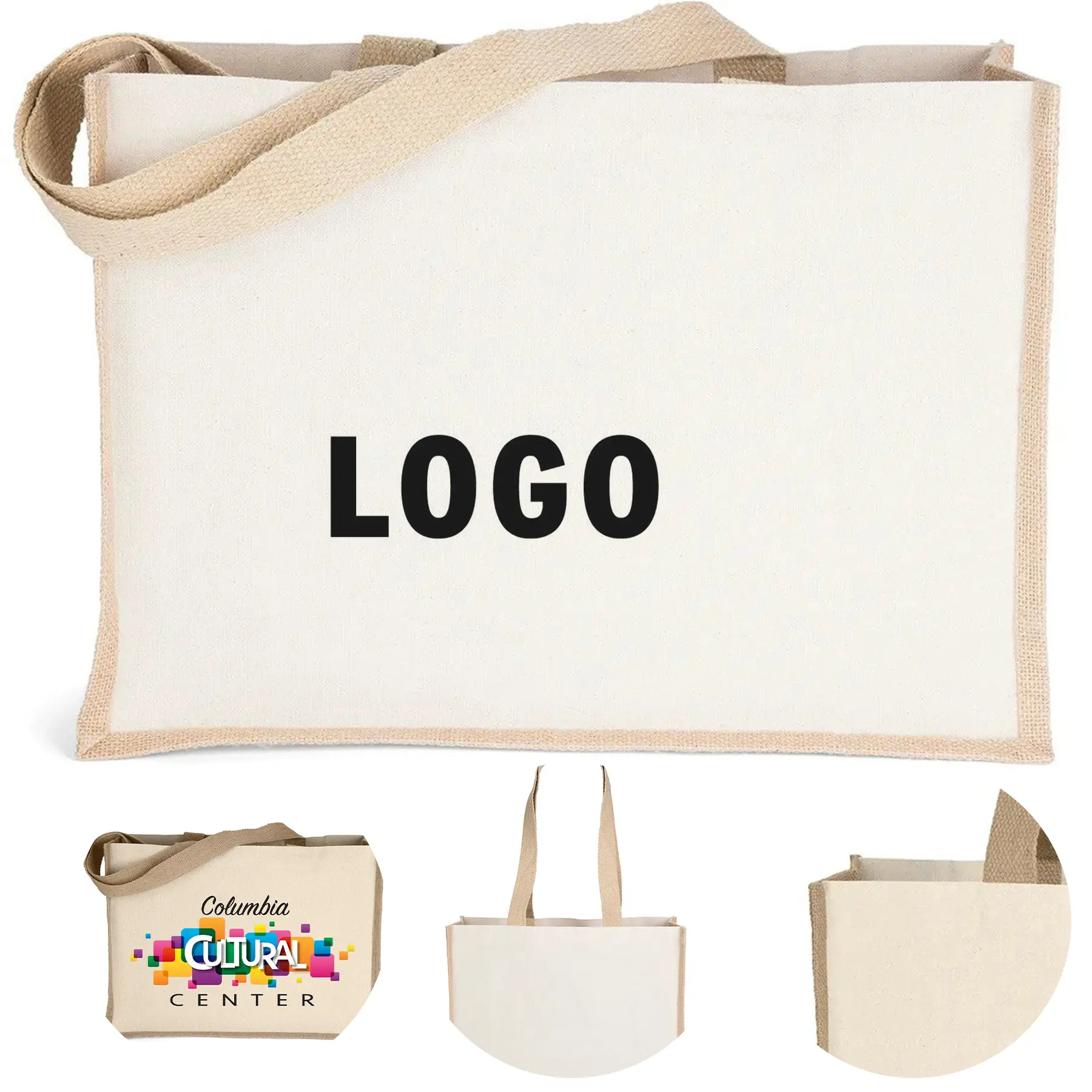 Vintage Style Natural Cotton Jute Tote Bag 2