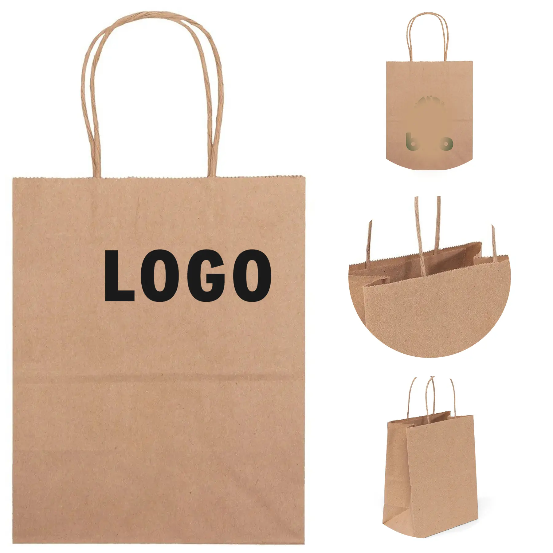 Recycled Kraft Paper Shopping Bags Twisted Handles Eco Friendly 2