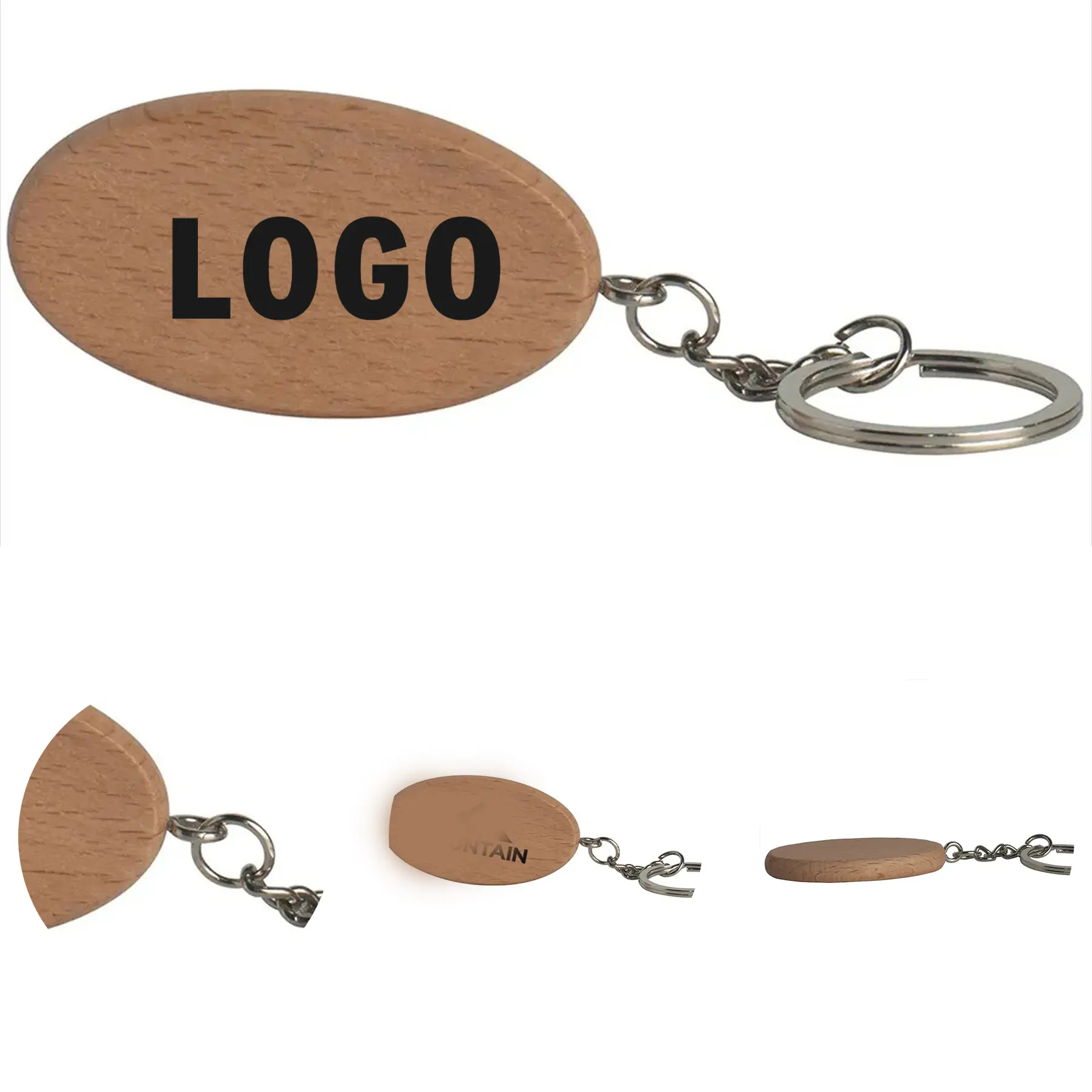 Rustic Wooden Oval Keychain 2