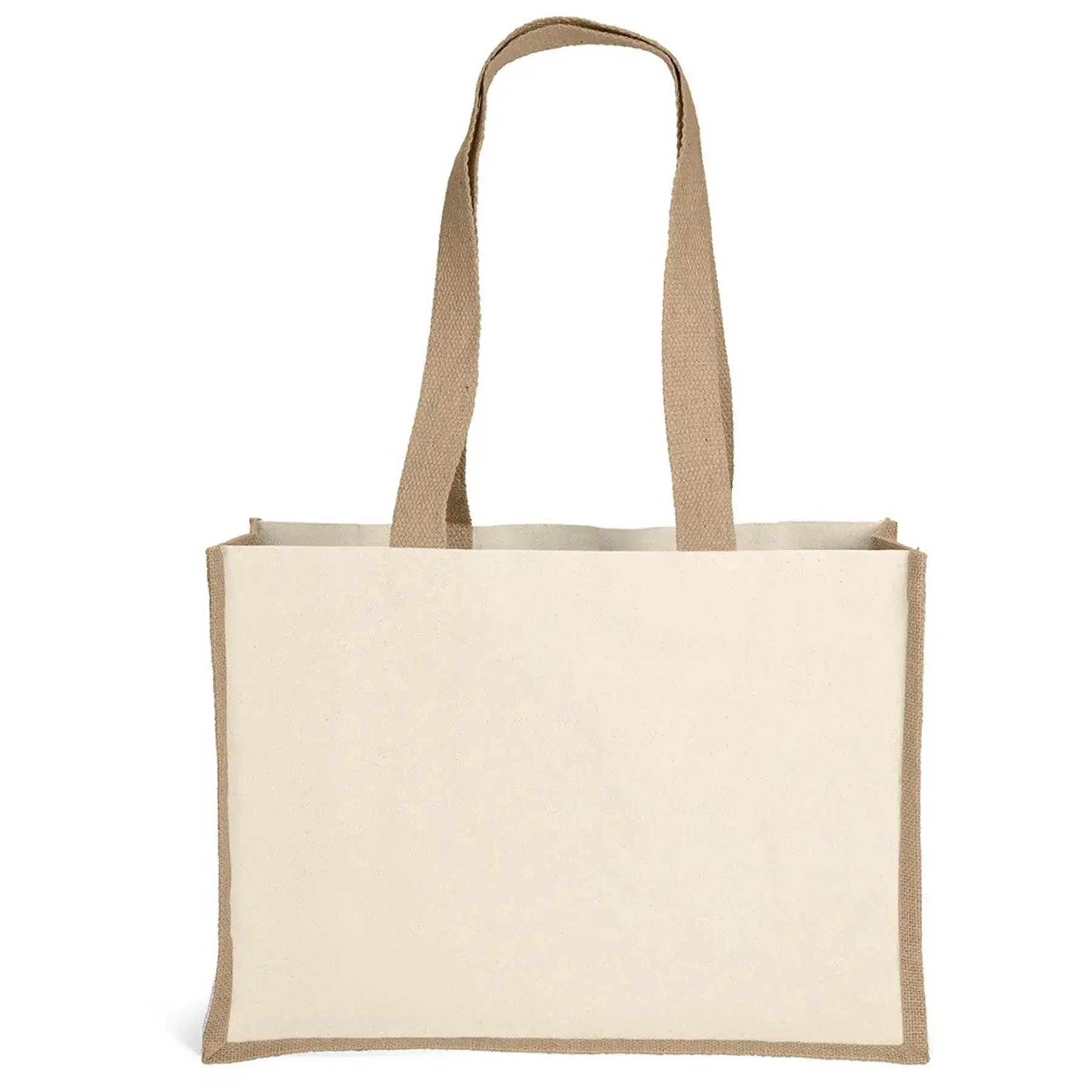 Natural Cotton Tote Bag with Jute Accents for Custom Screen Print