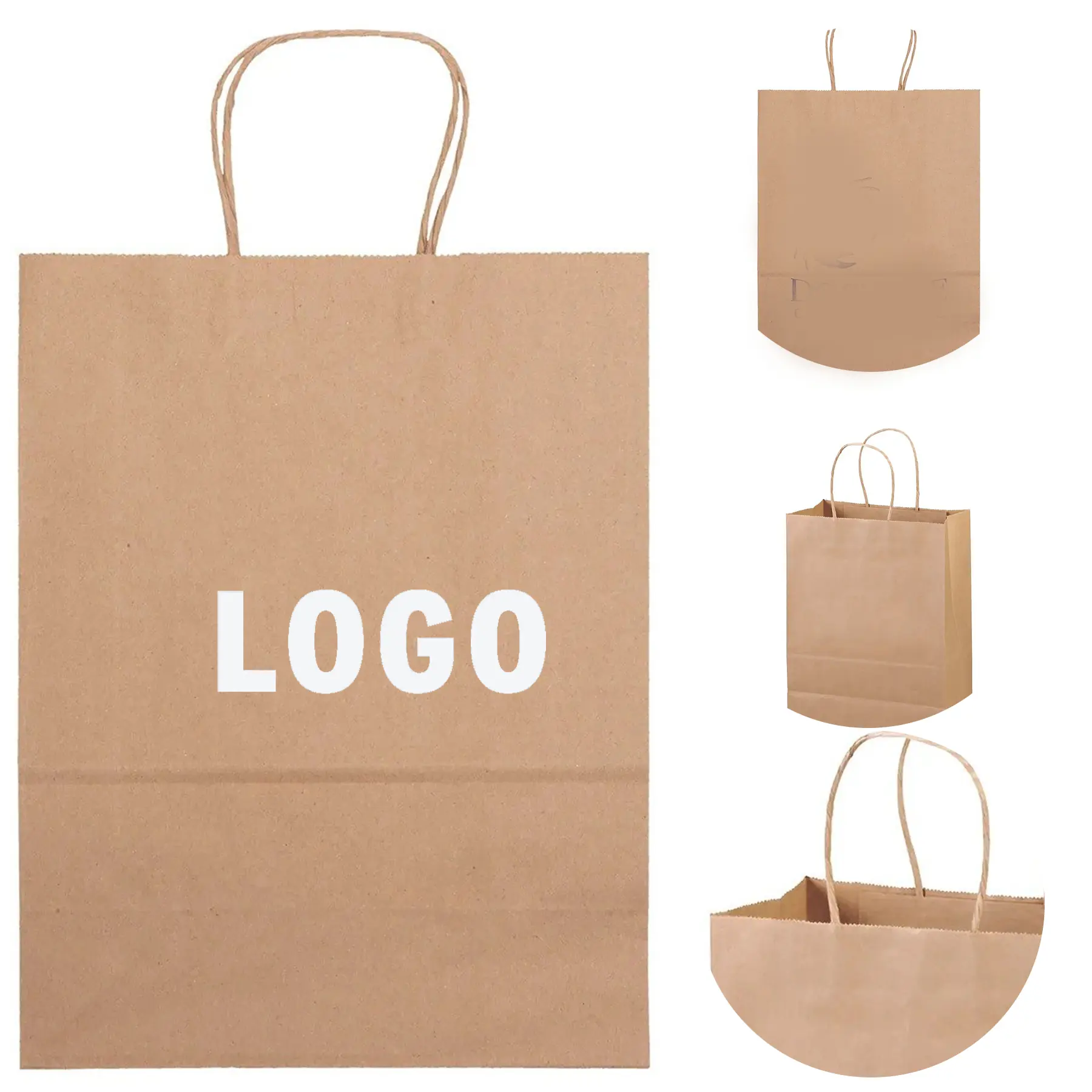Kraft Brown Paper Shopping Bags Twisted Handles Serrated Top 100% Recycled Flexo Printed 2