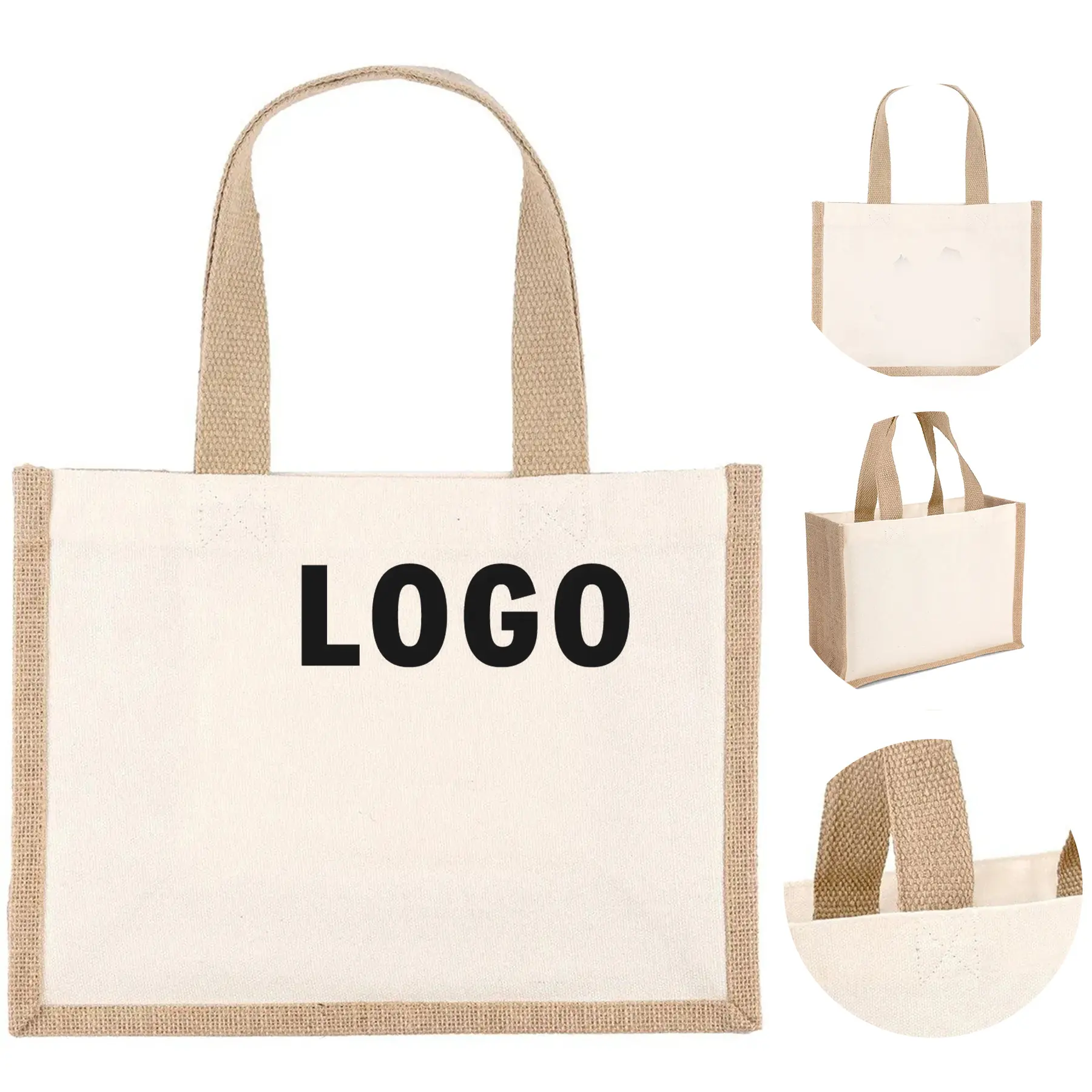 Durable Cotton Jute Tote Bag Customizable Color 2