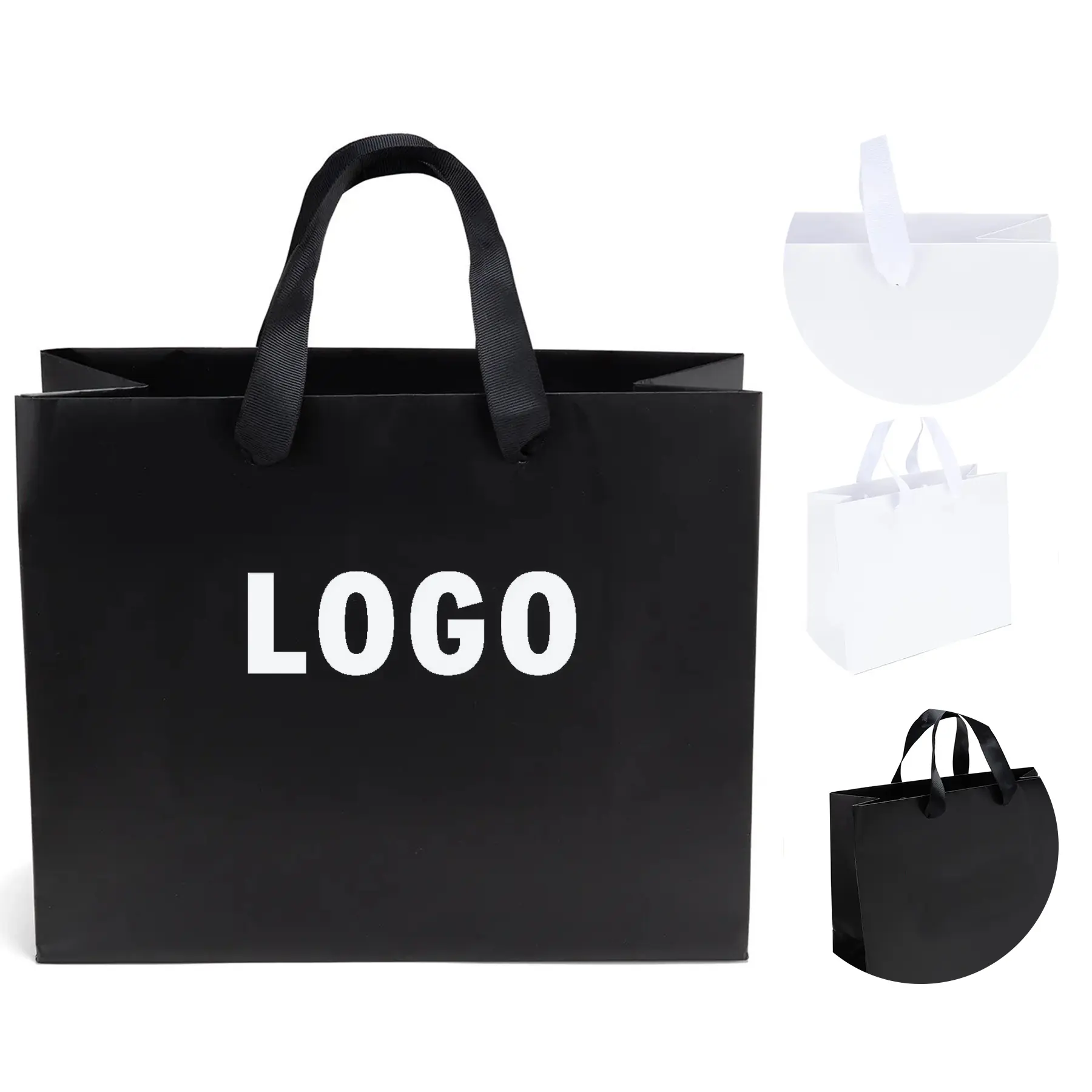Matte Laminated Paper Tote Bag Foil Stamping Grosgrain Ribbon Handles 2