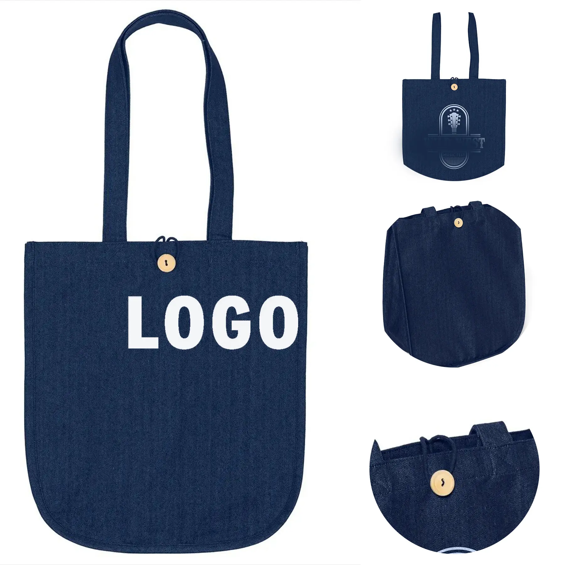 Classic Denim Tote Bag Screen Printed Design 2