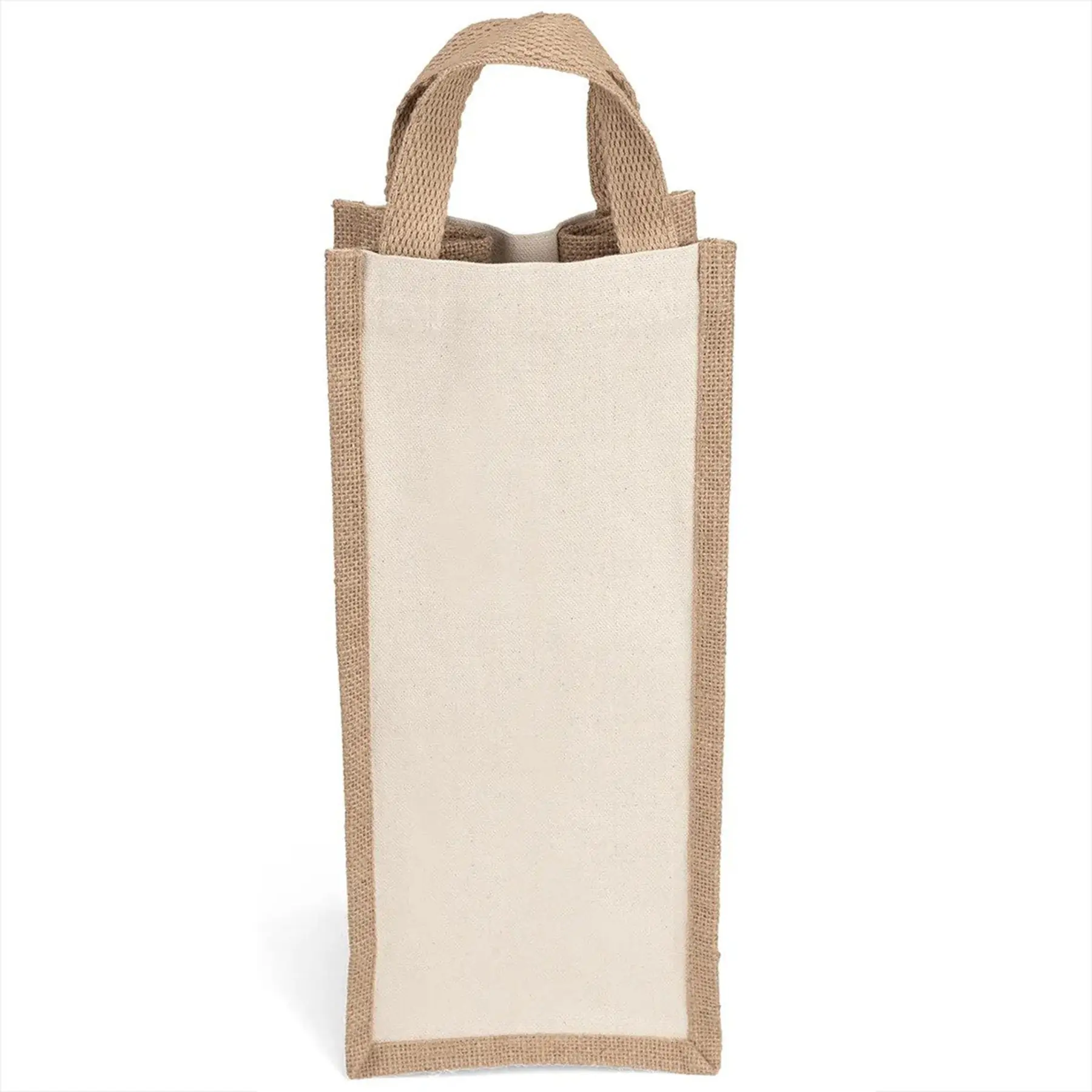 Custom Screen Printed Natural Cotton Jute Tote Bag for Wine Bottles