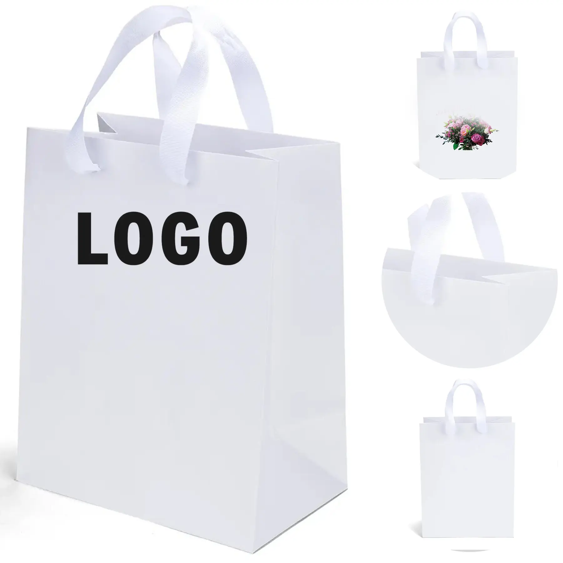 Matte Laminated Paper Euro Tote, Grosgrain Ribbon Handles 2