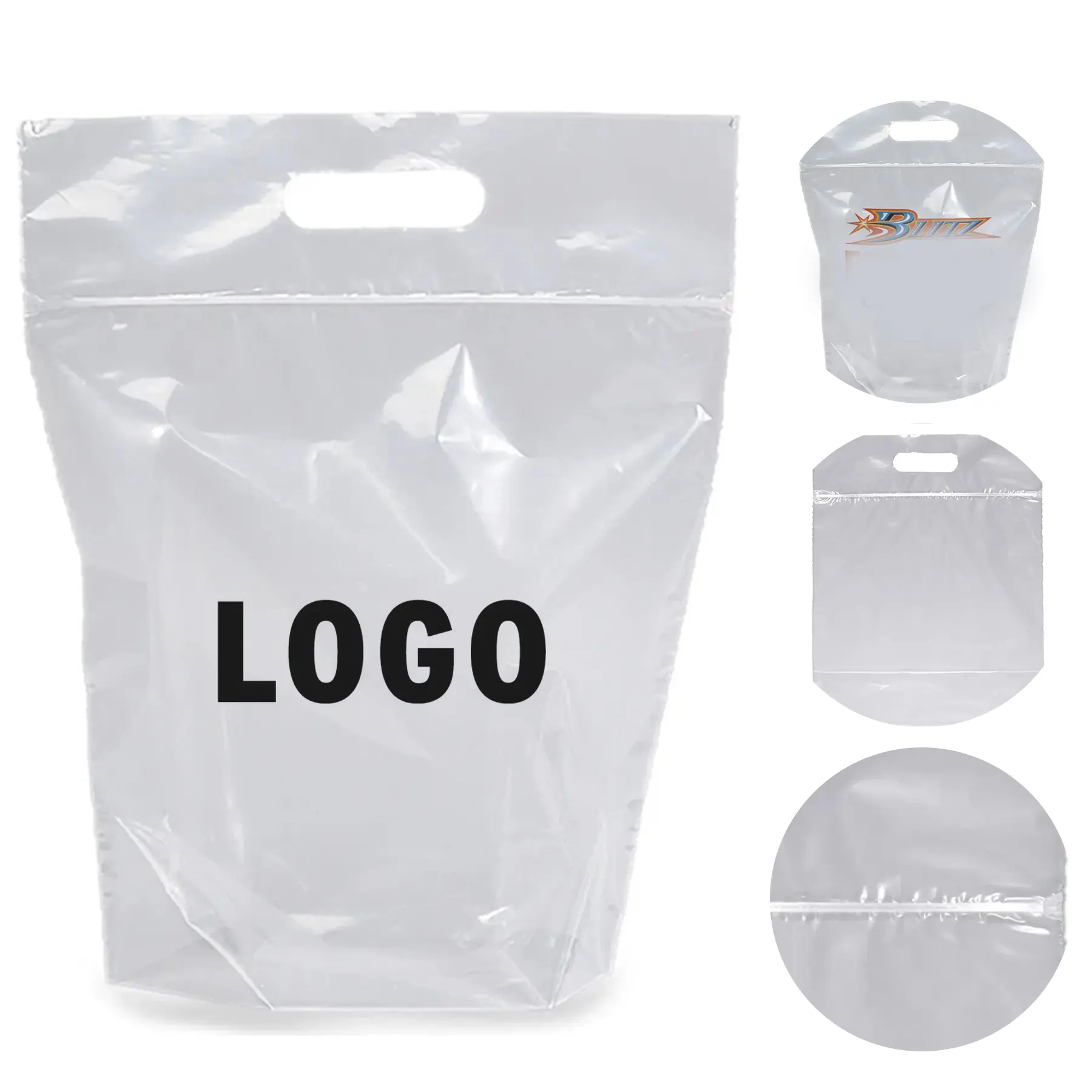 Clear Zippered Bags Die Cut Handles Assorted Colors 2