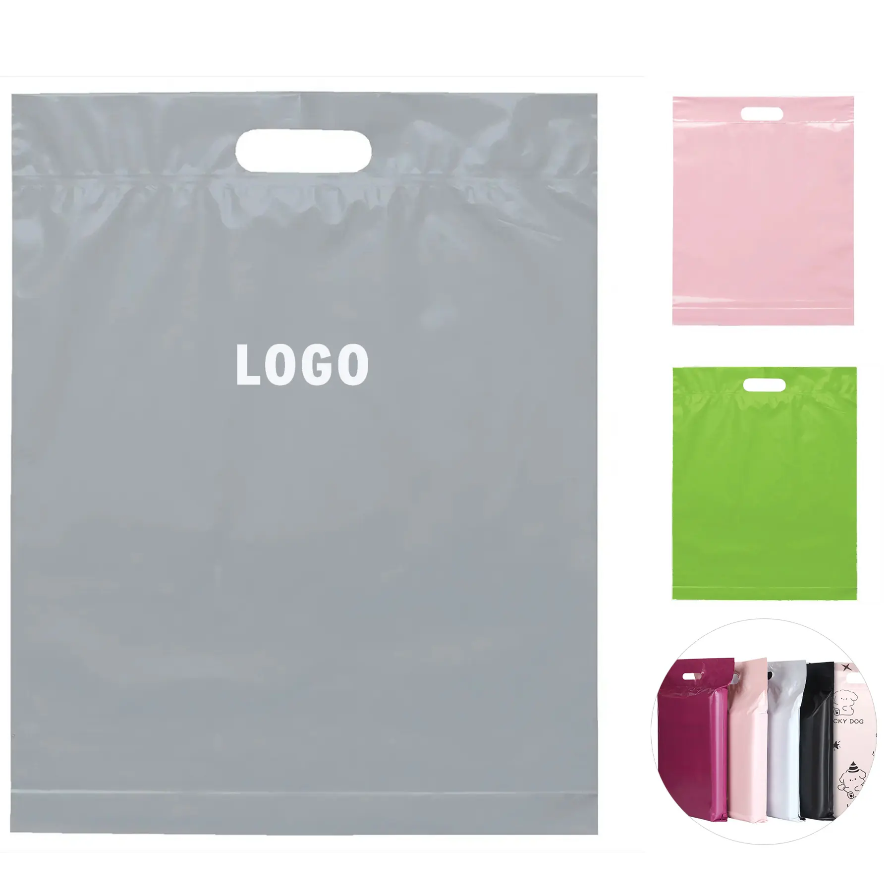 Custom Cut Handle Plastic Bags - Multicolor Designs for Gifts and Shopping 2