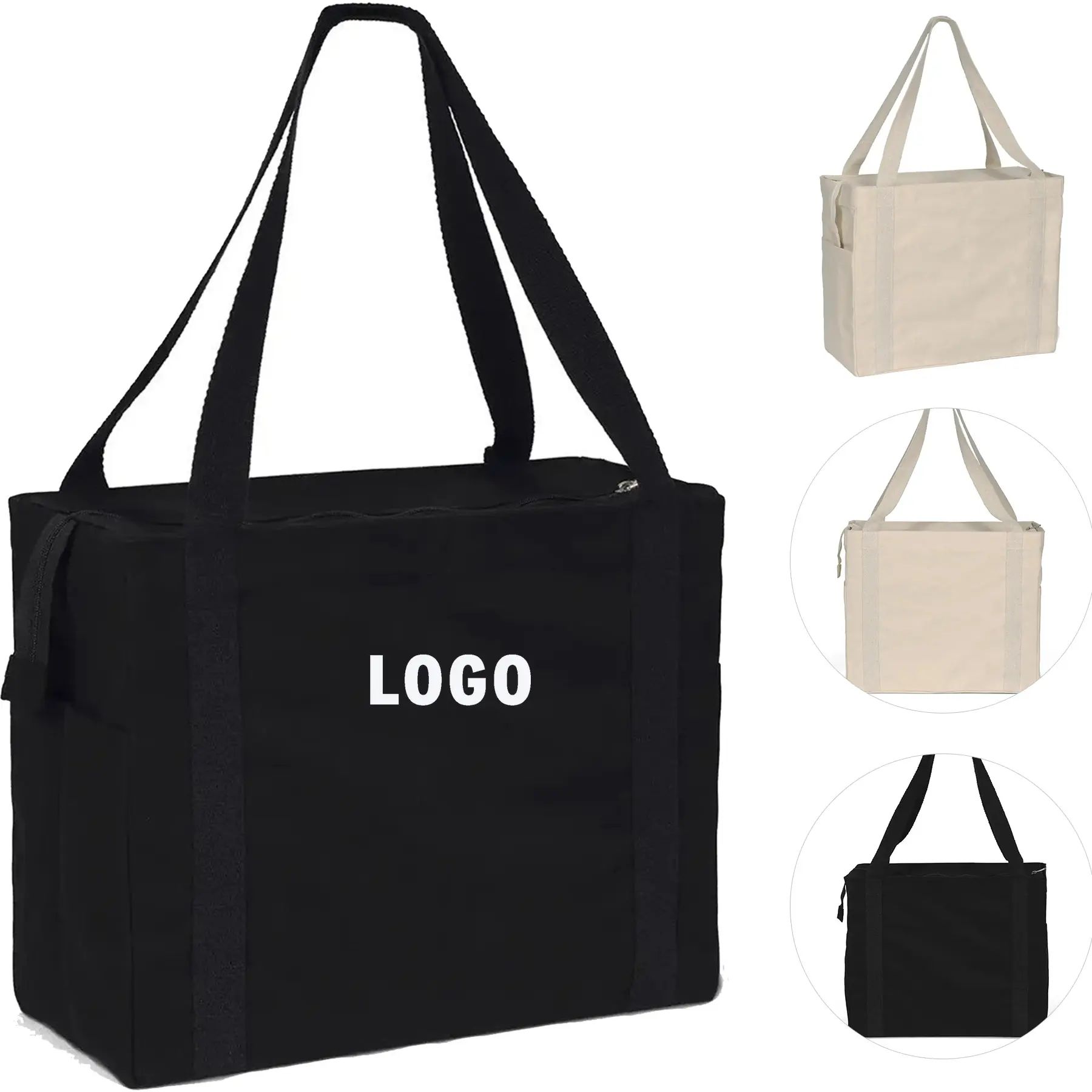 Deluxe Canvas Zipper Tote Bag Sparkle Finish Oversized Carryall 2