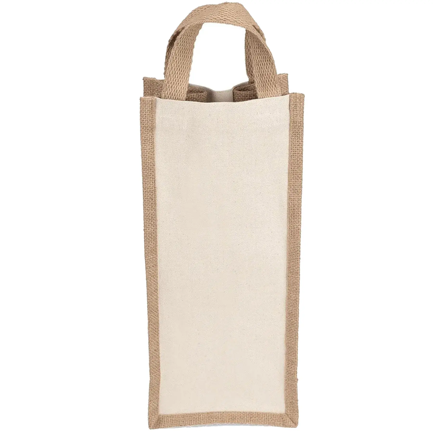 Organic Cotton Jute Wine Bottle Tote Bag Flat Handles