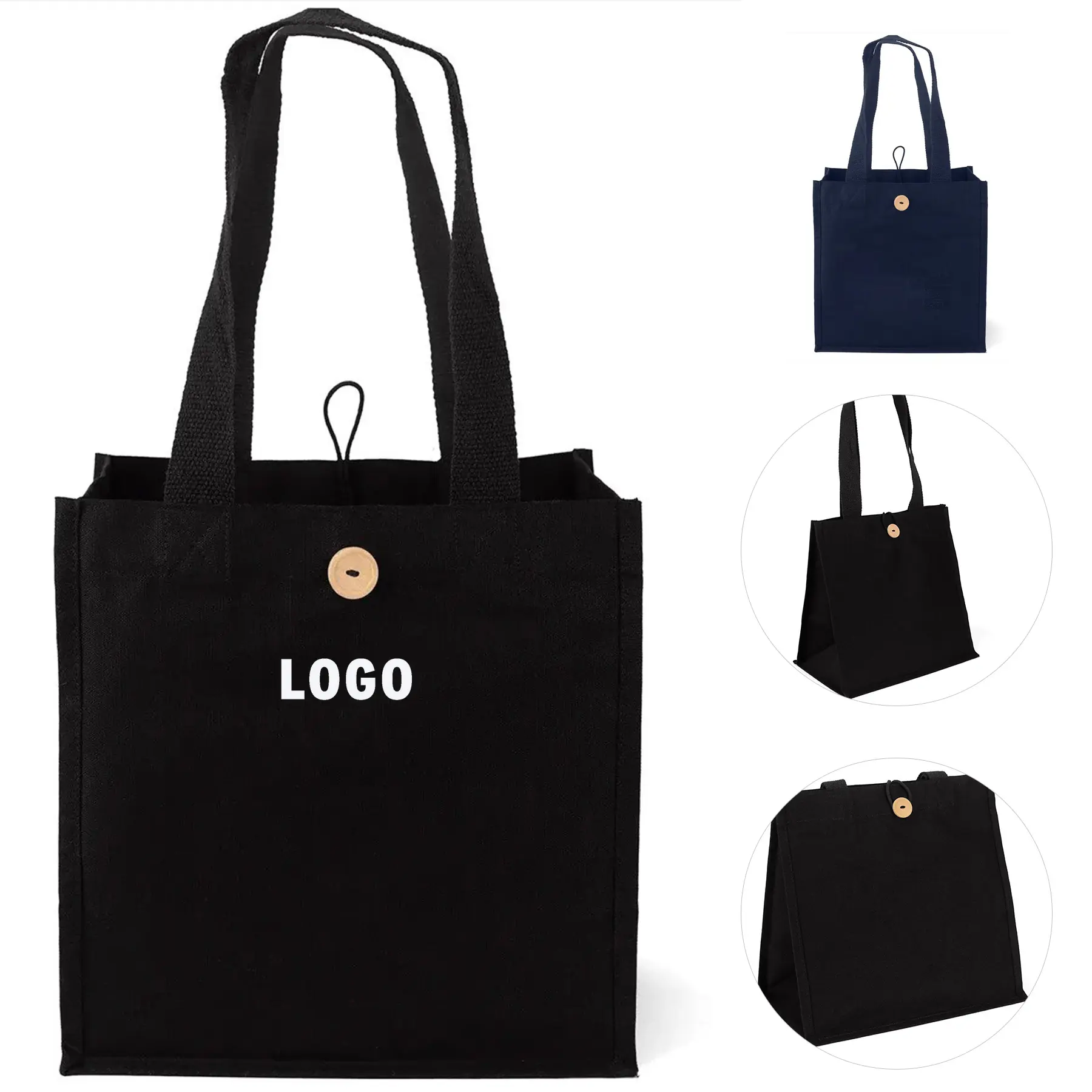 Cotton Canvas Tote Bag with Sparkle Detail and Wooden Button 2
