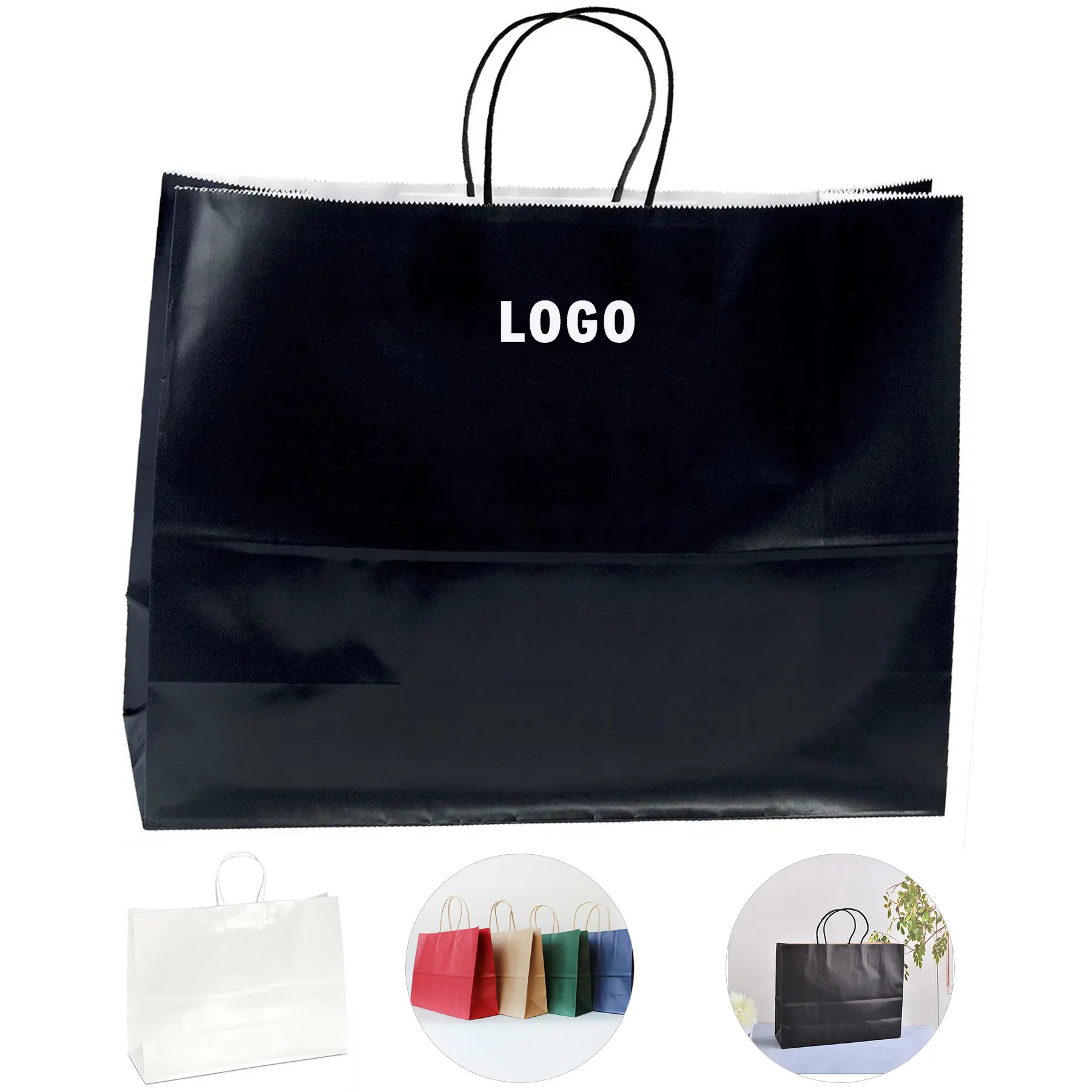 Custom Gloss Paper Shopping Bags with Twisted Kraft Handles 2