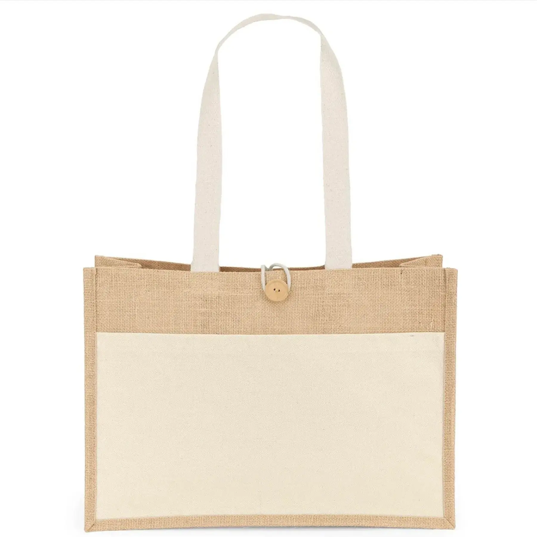 Eco Friendly Natural Jute Tote Bag with Cotton Front Pocket