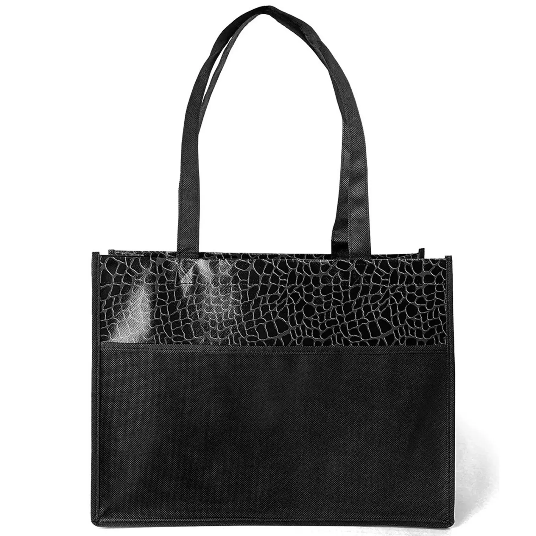 Sparkle Gloss Laminated Tonal Reptile Tote Bag Front Pocket