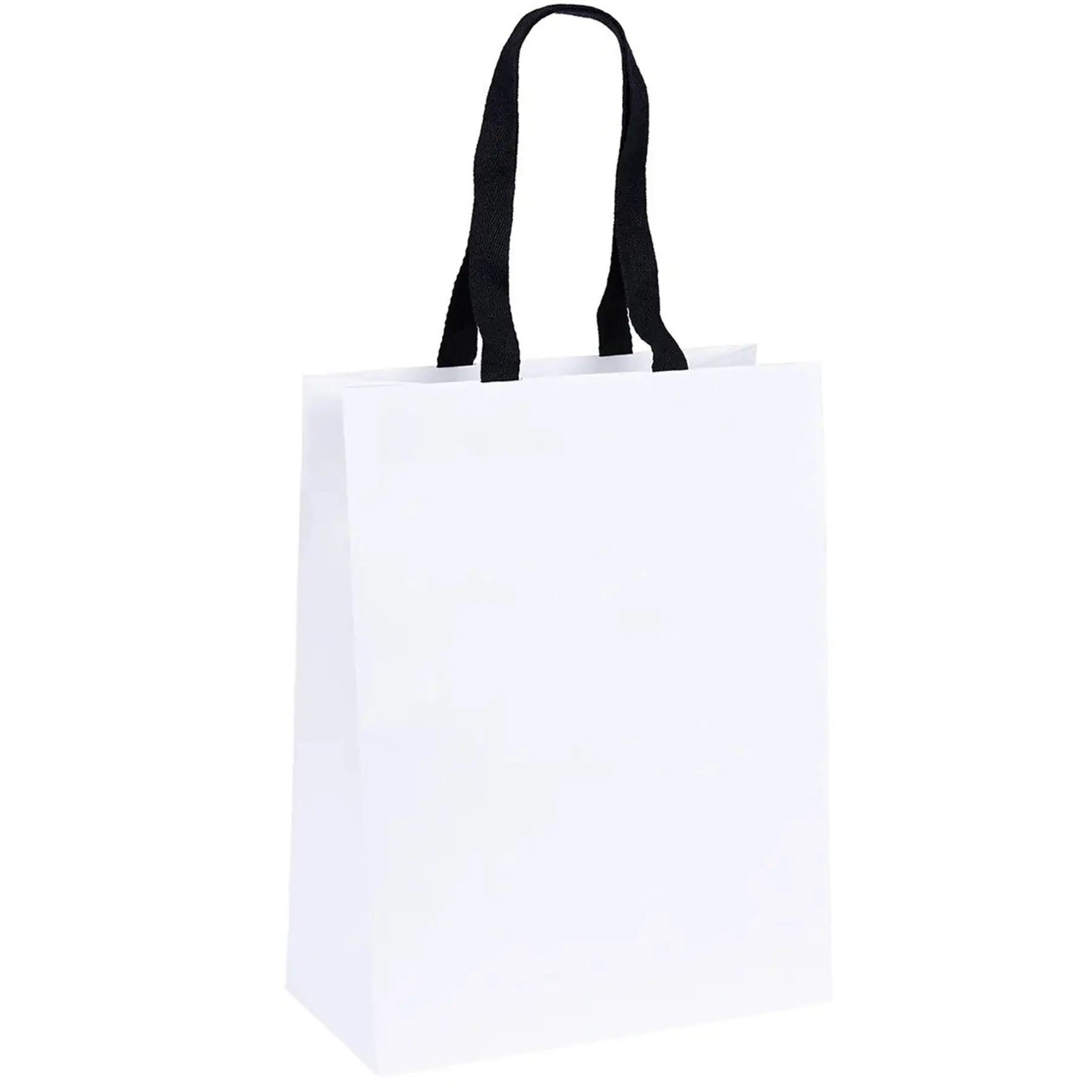 White Paper Euro Tote Bag Black Woven Handles Foil Print Custom