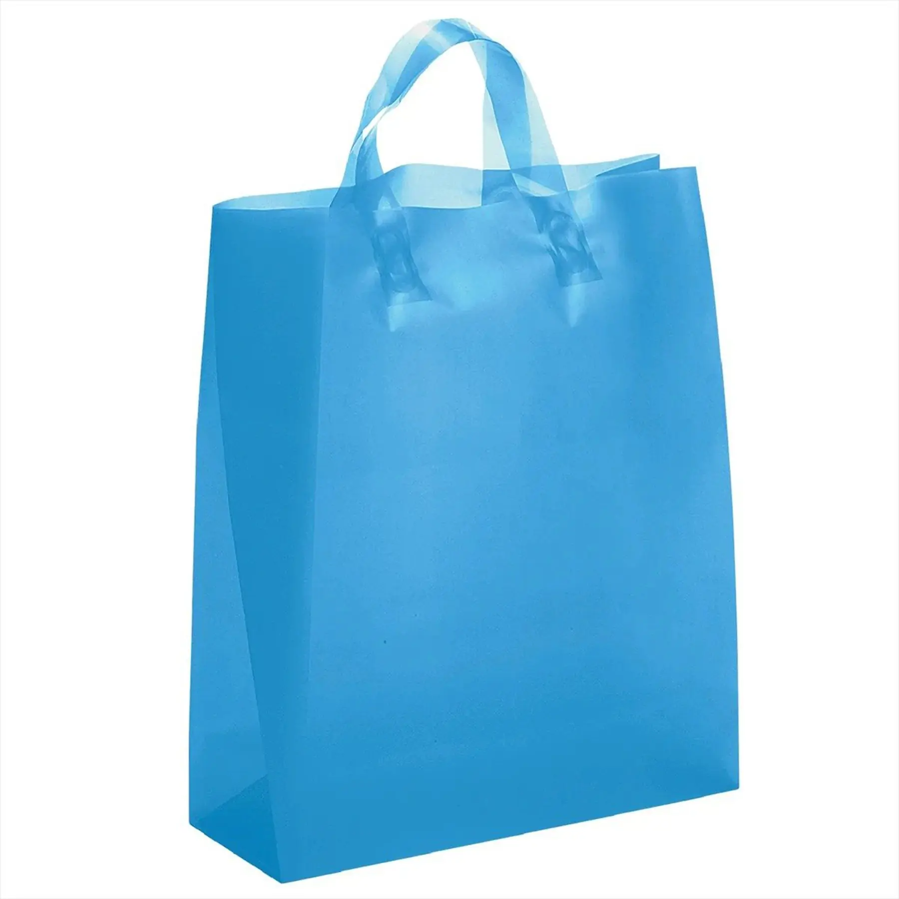 Custom Frosted High Density Plastic Shopping Bag Foil Print Fused Handles Cardboard Bottom Insert