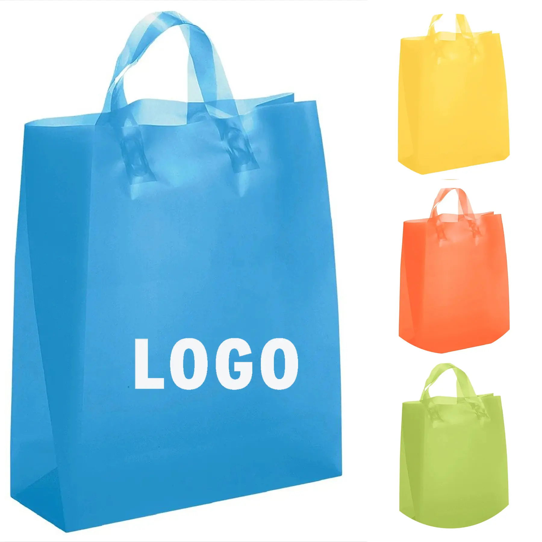 Custom Frosted High Density Plastic Shopping Bag Foil Print Fused Handles Cardboard Bottom Insert 2