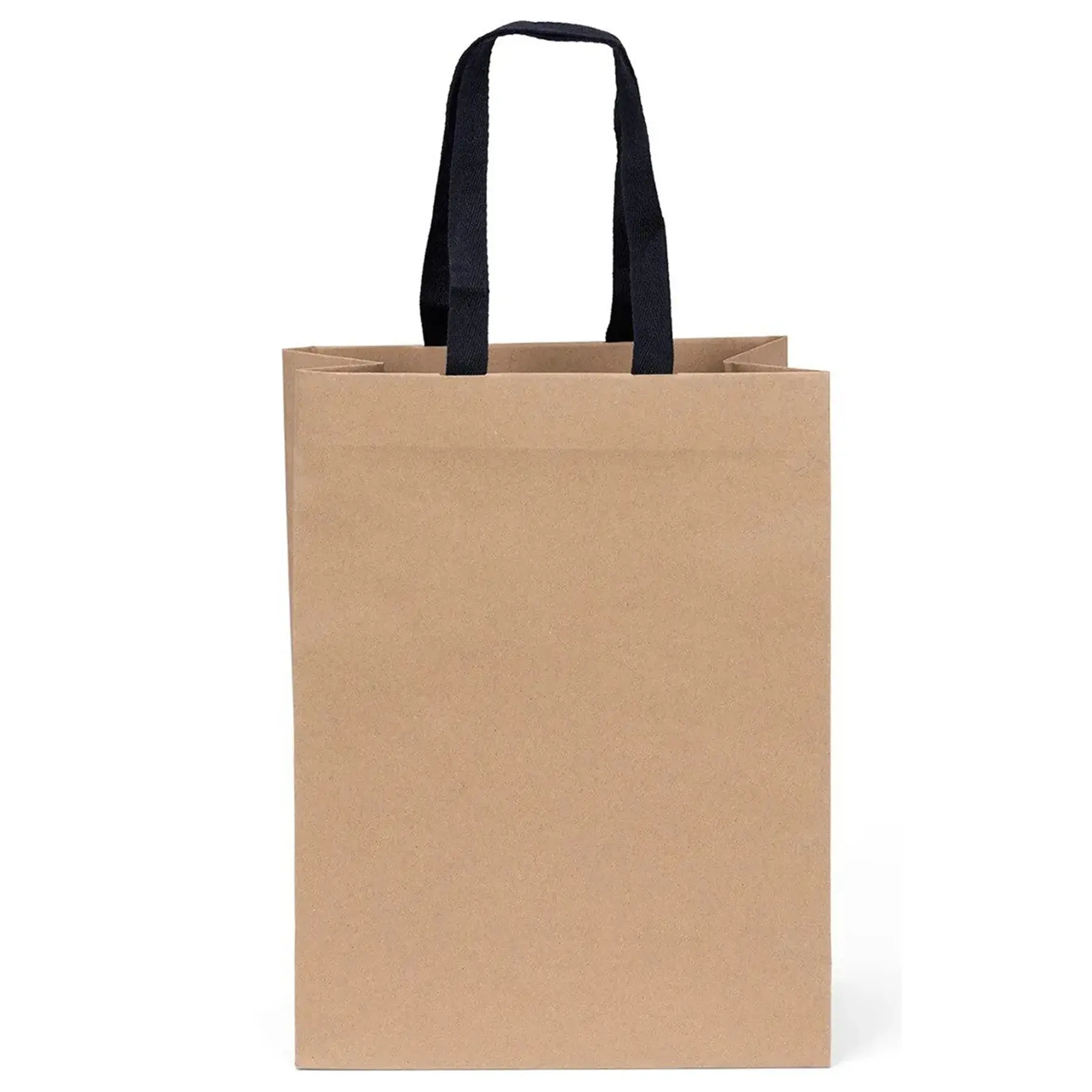 Recycled Kraft Paper Eco Tote Bag Black Woven Handles Custom Imprint