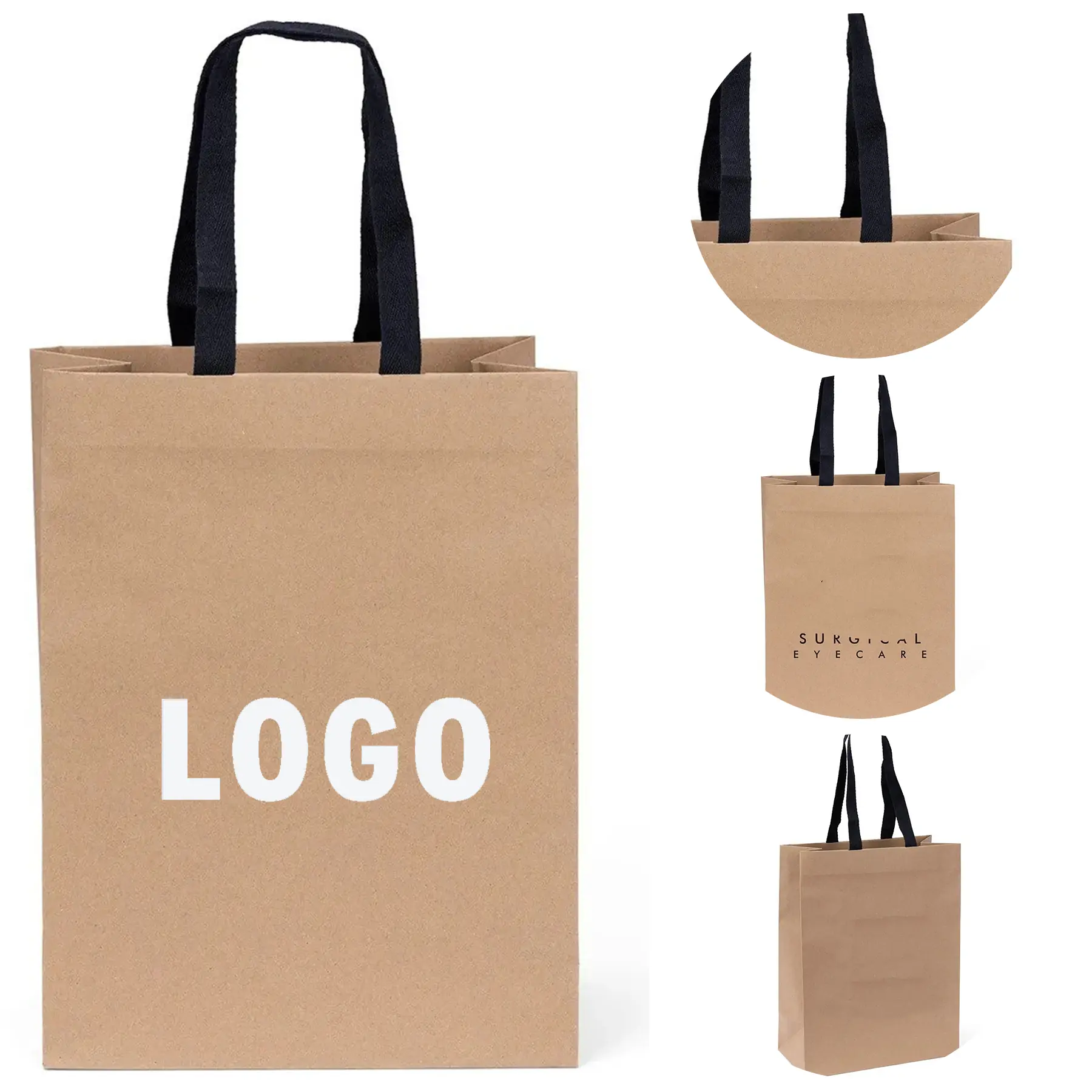 Recycled Kraft Paper Eco Tote Bag Black Woven Handles Custom Imprint 2