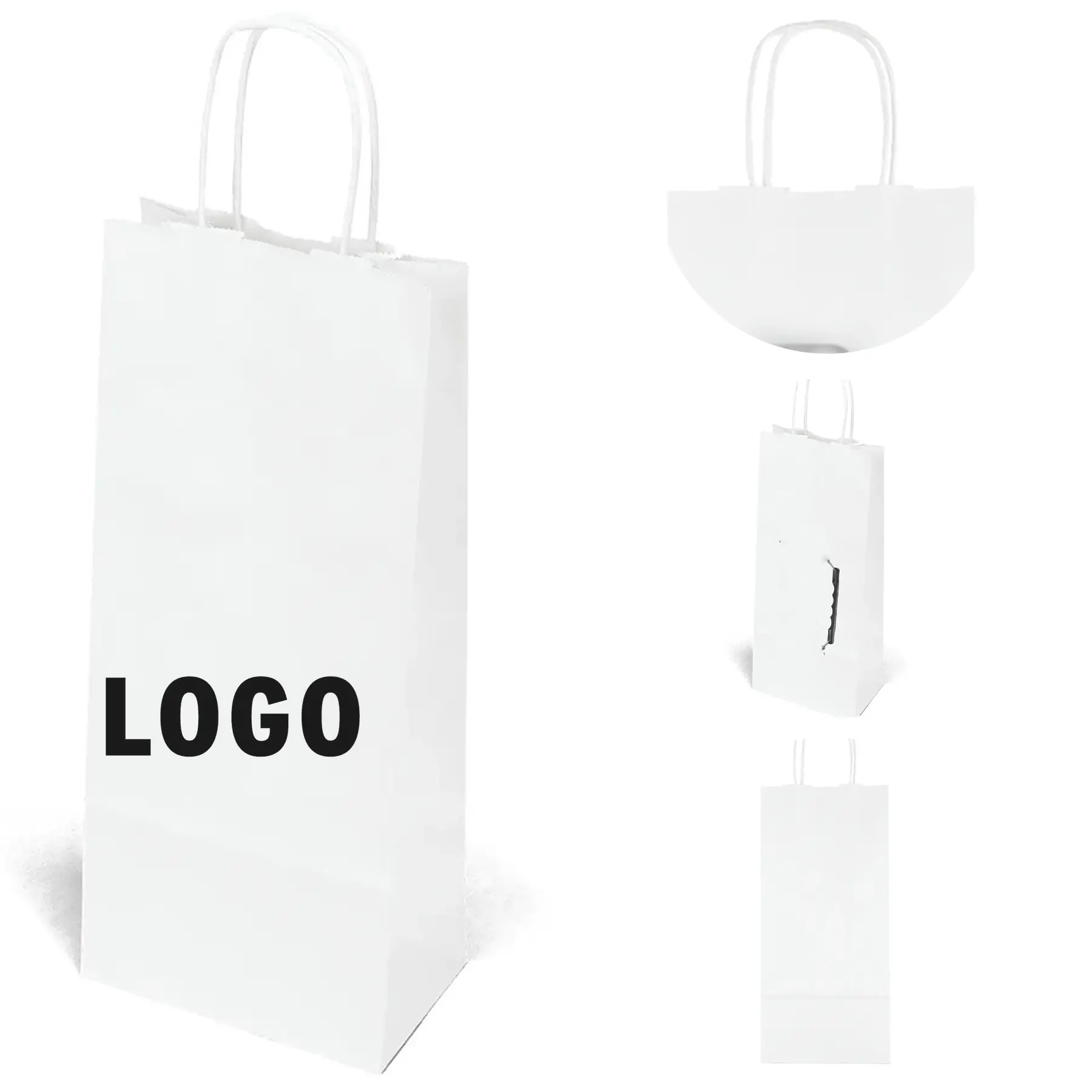 Twisted Handle White Kraft Wine Bottle Carry Bag 2